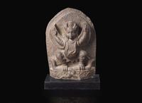A carved grey-brown stone stele of Garuda, probably Nepalese 棕灰石雕迦樓羅 或尼泊爾