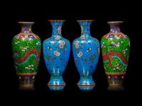 Two Pairs of Japanese Cloisonné Enamel Baluster Vases