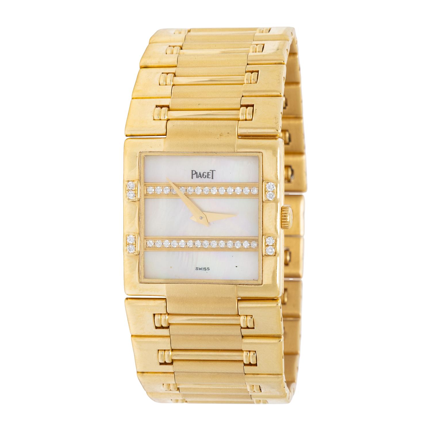PIAGET, REF. 80327K81 'DANCER' 18K YELLOW GOLD WATCH WITH MOTHER-OF-PEARL AND DIAMOND DIAL, BOX & EXTRA LINK