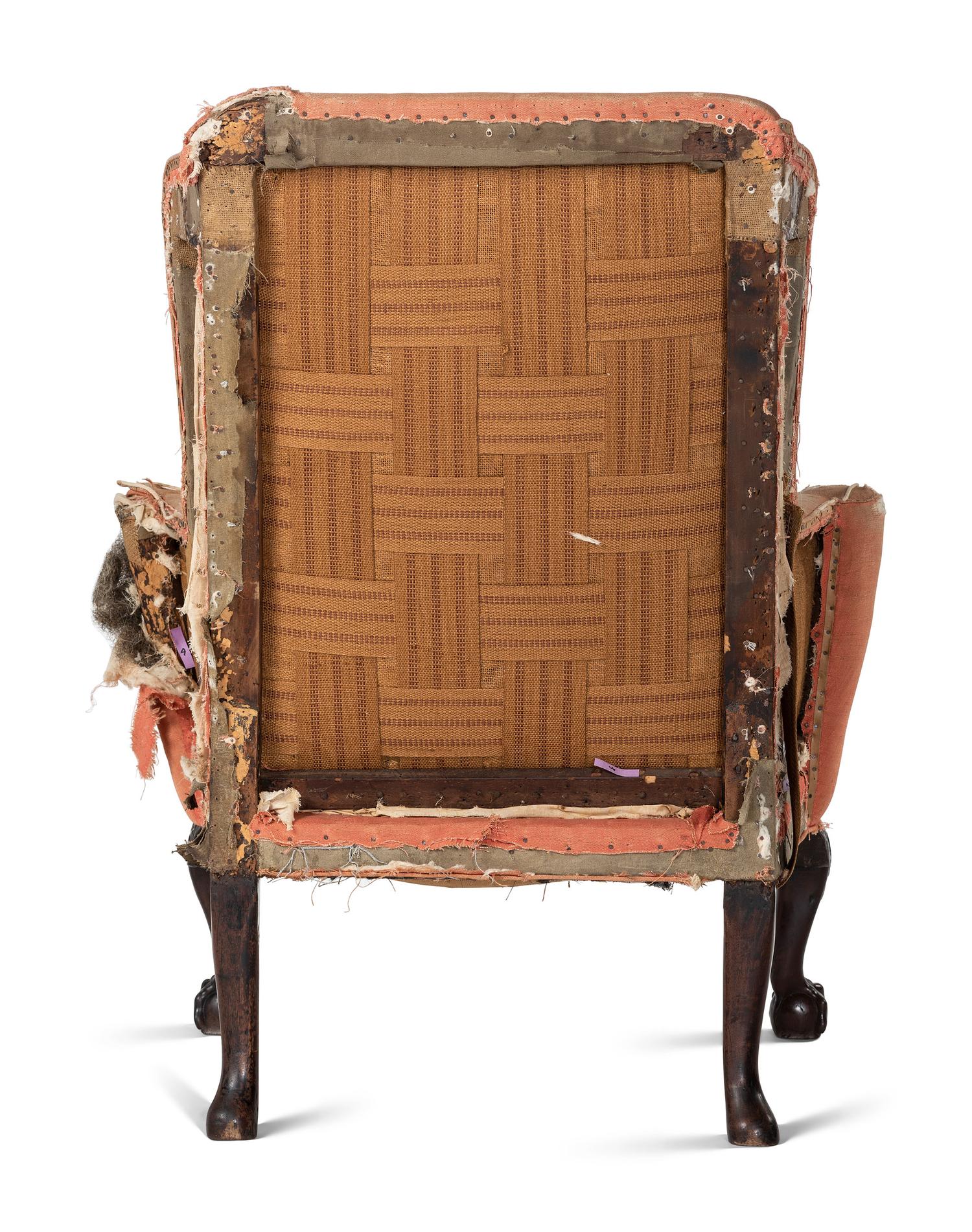 A George II Carved Mahogany Claw-and-Ball Foot Easy Chair