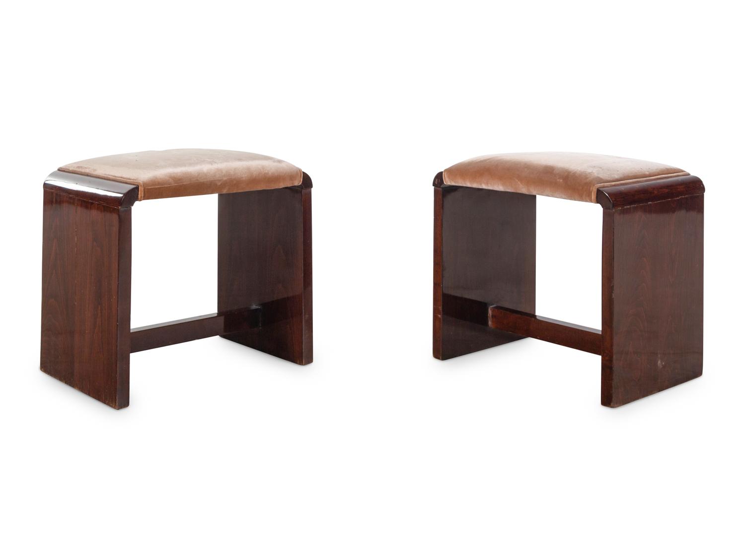 A Pair of Art Deco Walnut Tabourets