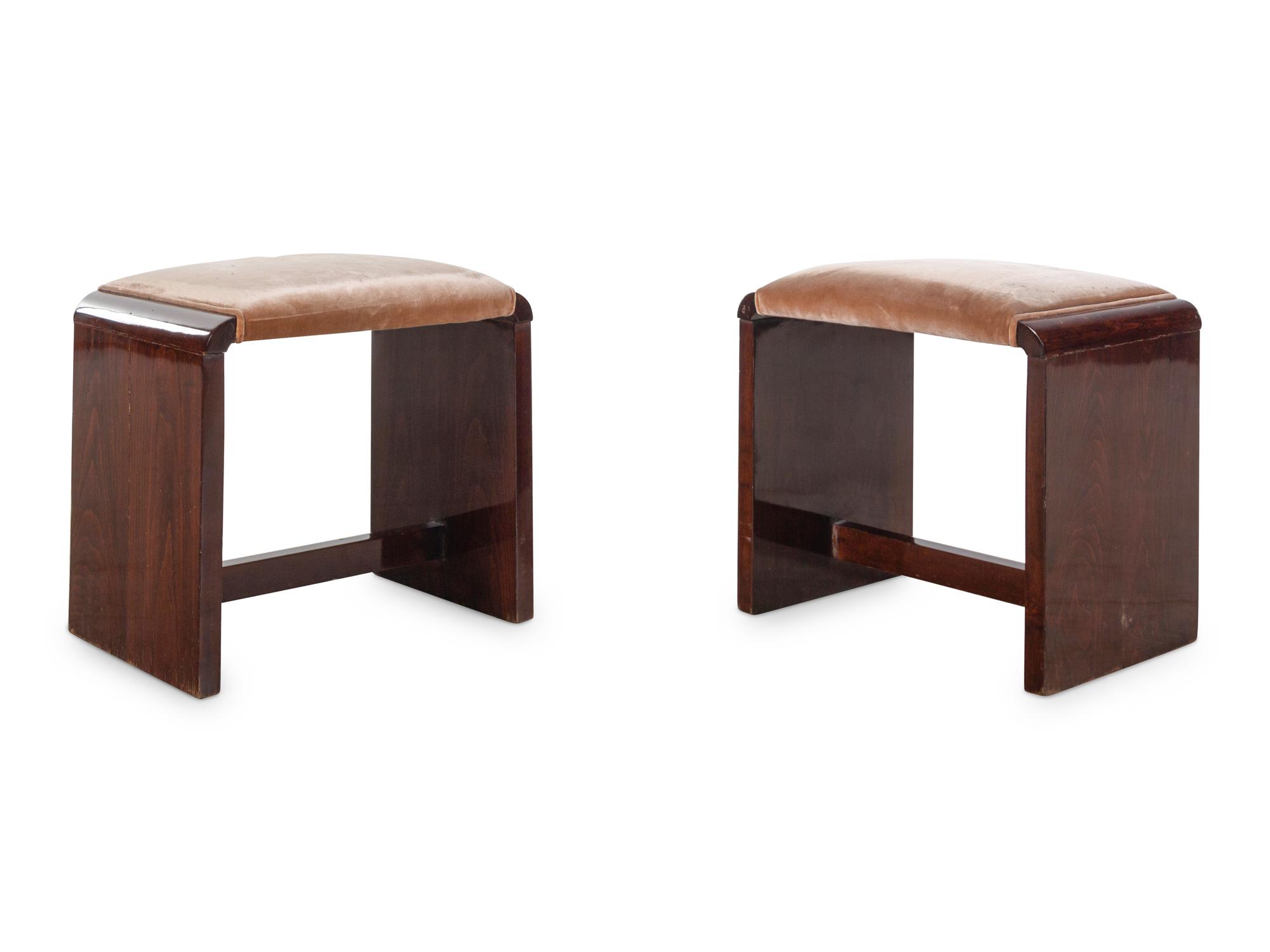 A Pair of Art Deco Walnut Tabourets