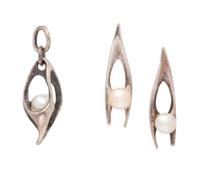 A Silver and Cultured Pearl Demi-Parure, Ed Wiener,