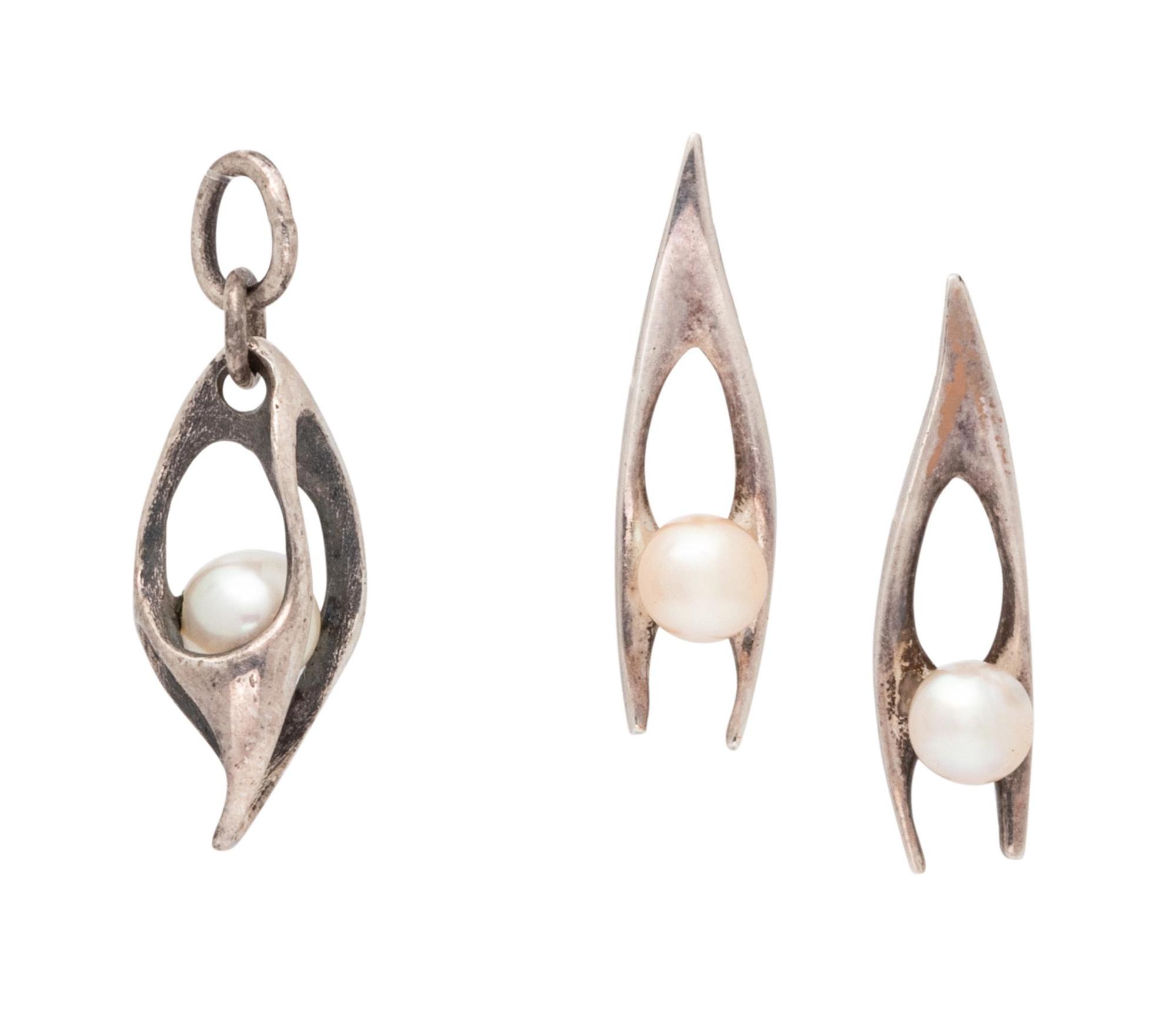 A Silver and Cultured Pearl Demi-Parure, Ed Wiener,