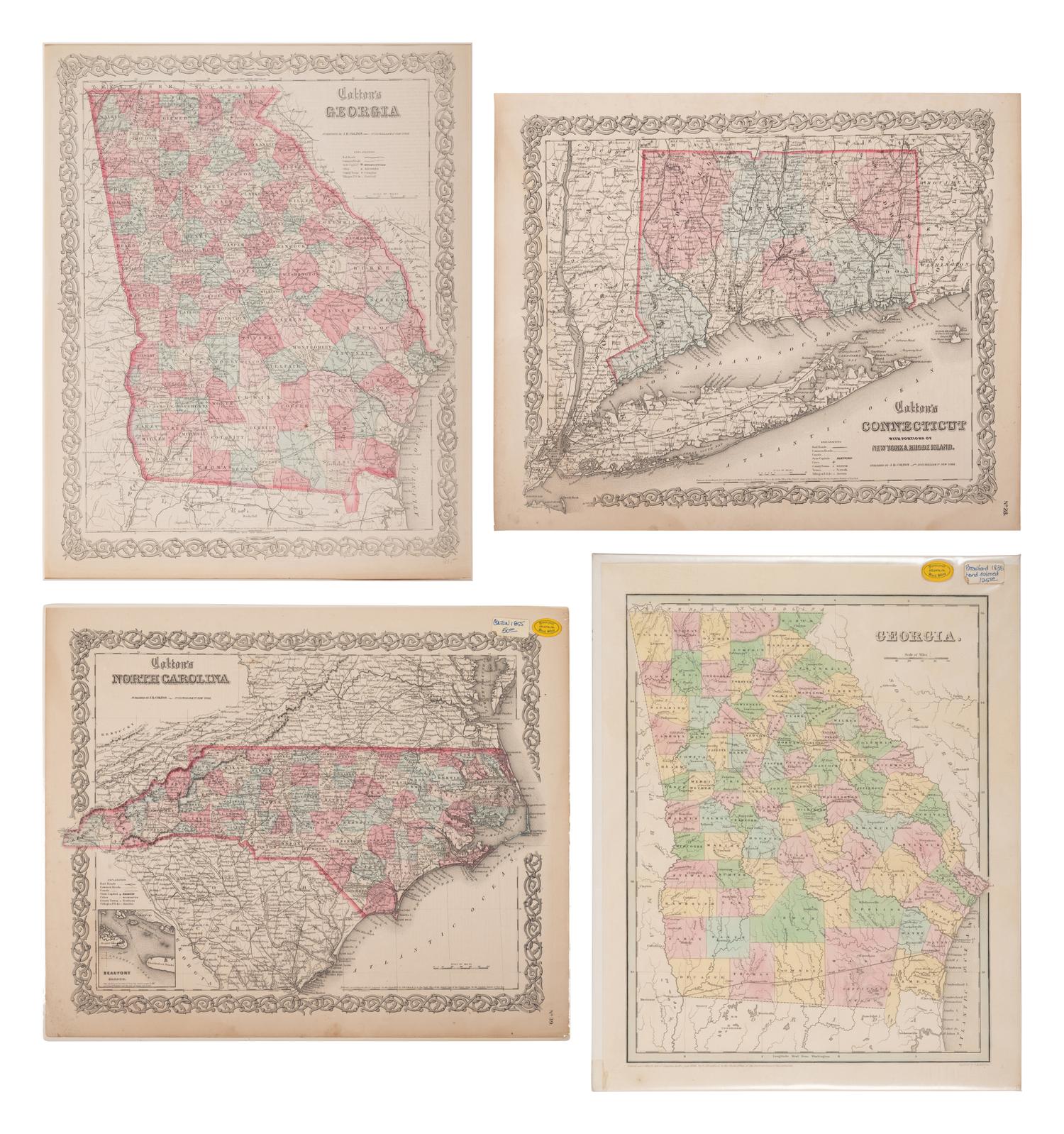 A Group of Three Maps of North Carolina, Connecticut and Georgia