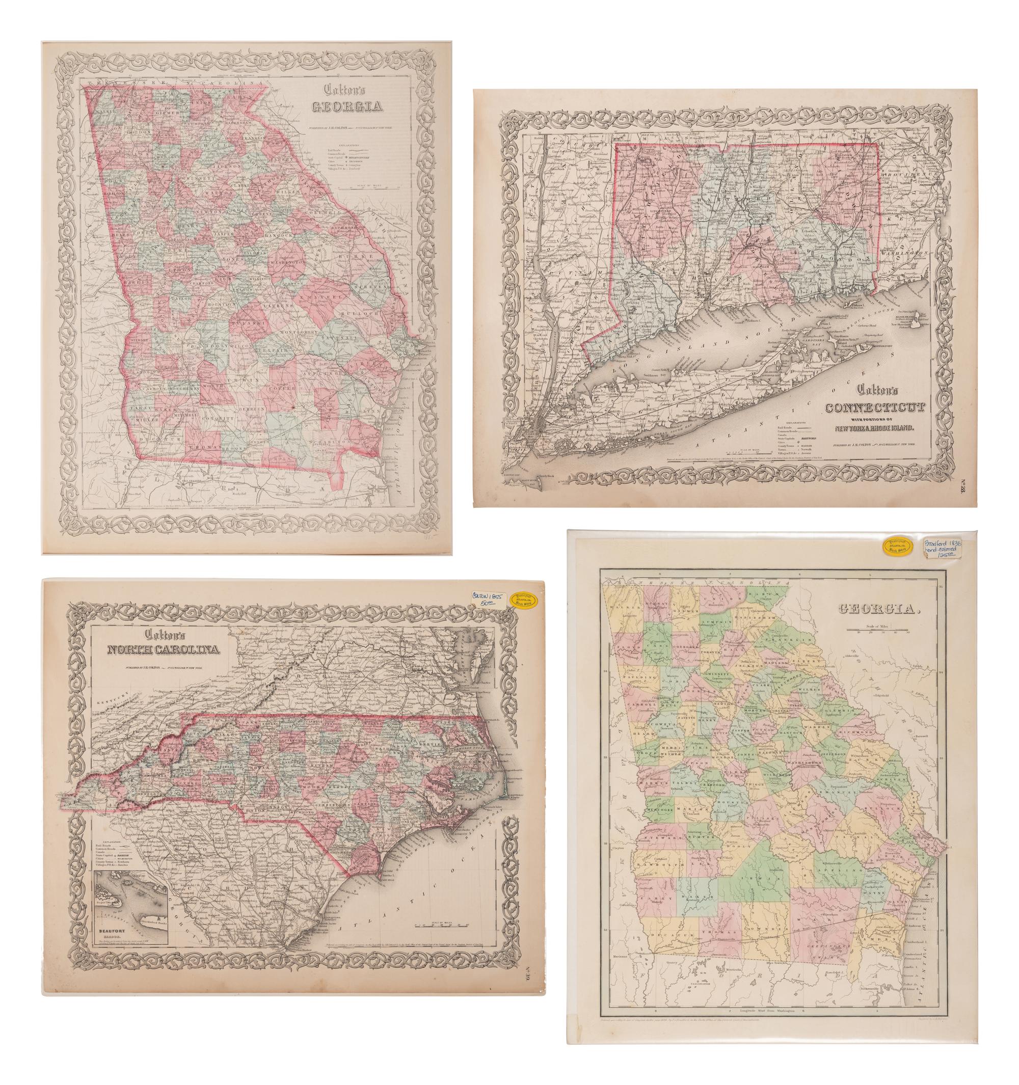 A Group of Three Maps of North Carolina, Connecticut and Georgia