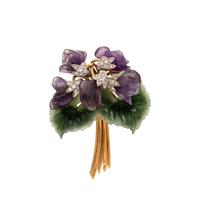 AUSTRIAN, HARDSTONE AND DIAMOND FLOWER BROOCH
