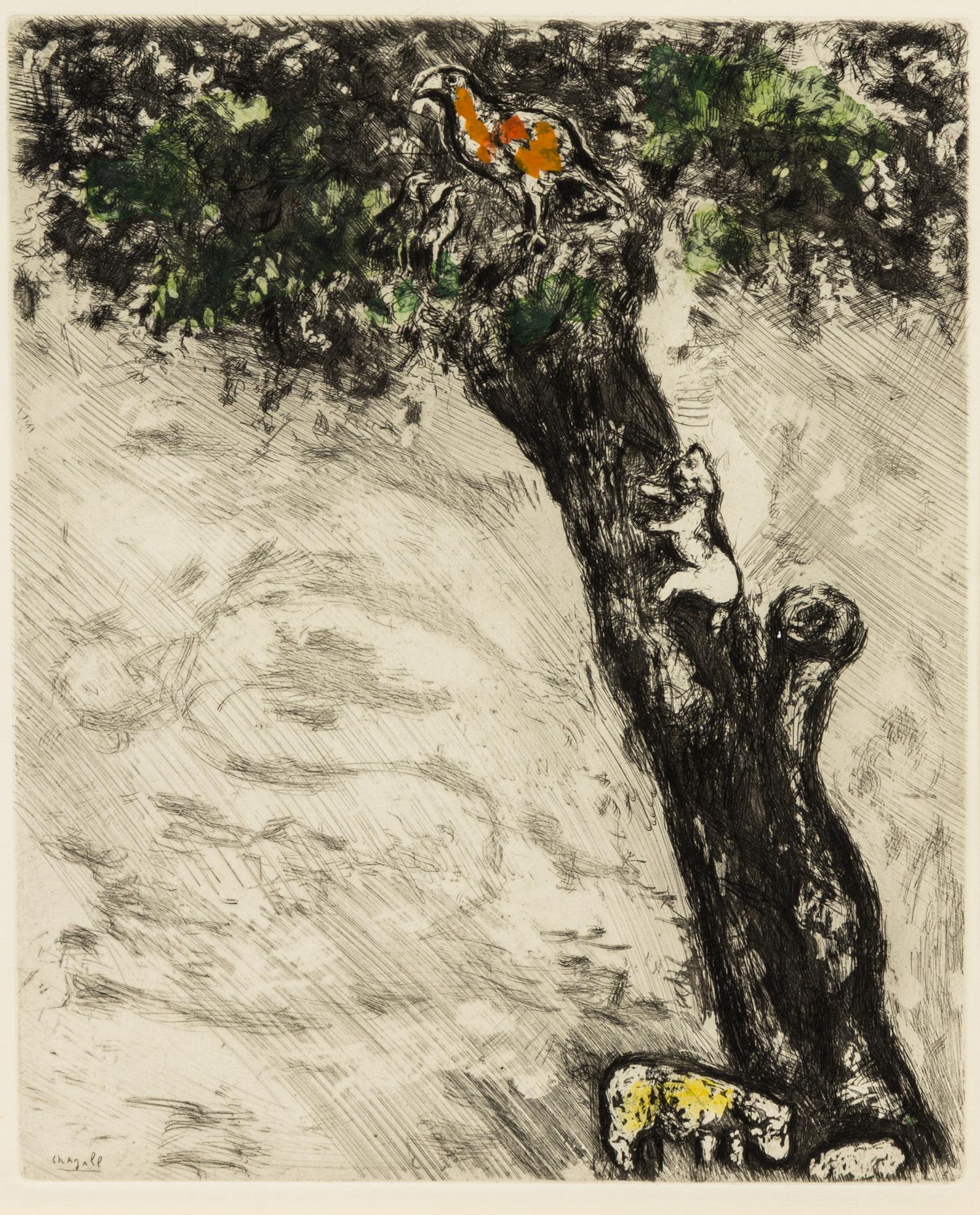 Marc Chagall, (French/Russian, 1887-1985), L'iagle, la laie et la chatte (from Fables de la Fontaine)
