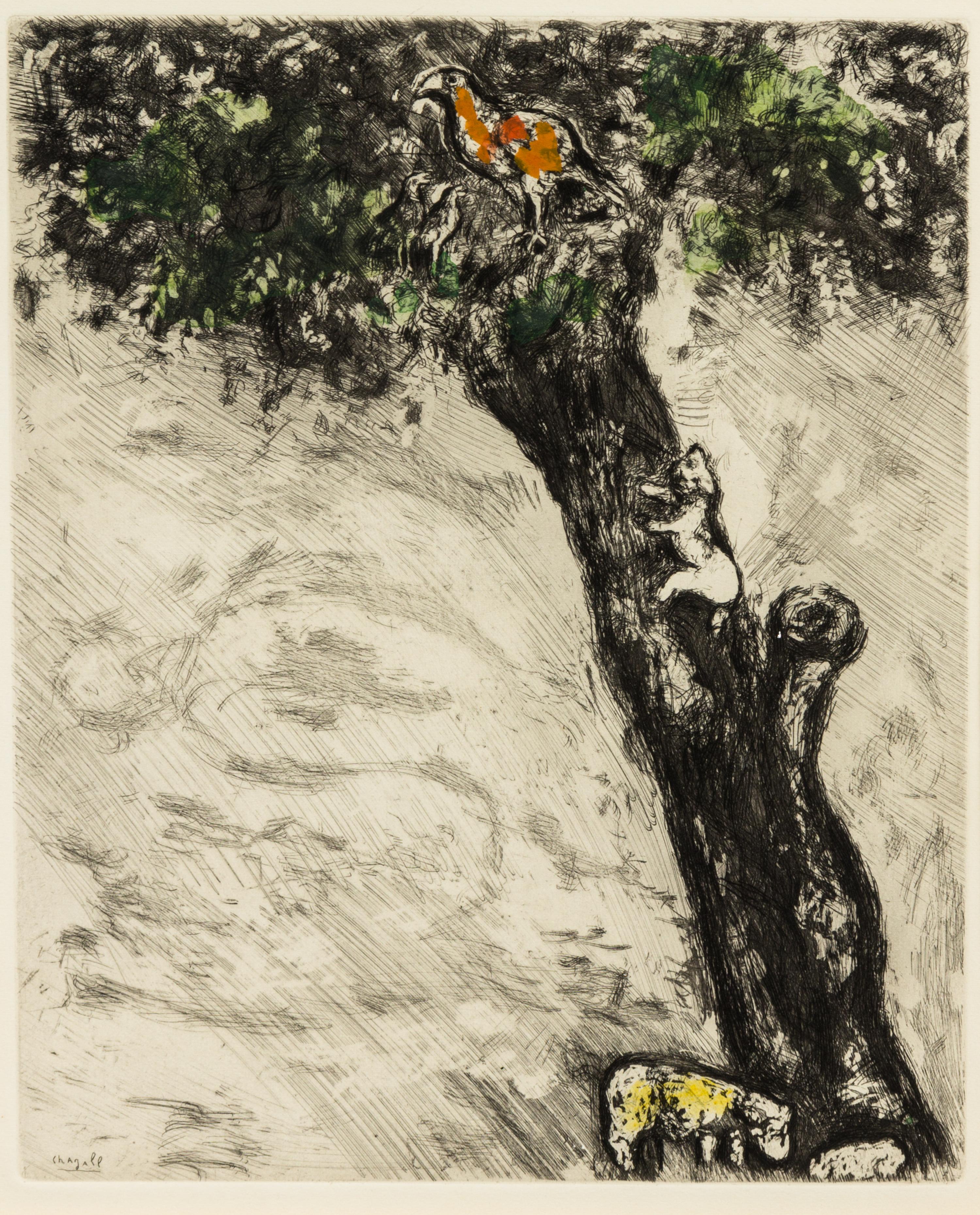 Marc Chagall, (French/Russian, 1887-1985), L'iagle, la laie et la chatte (from Fables de la Fontaine)