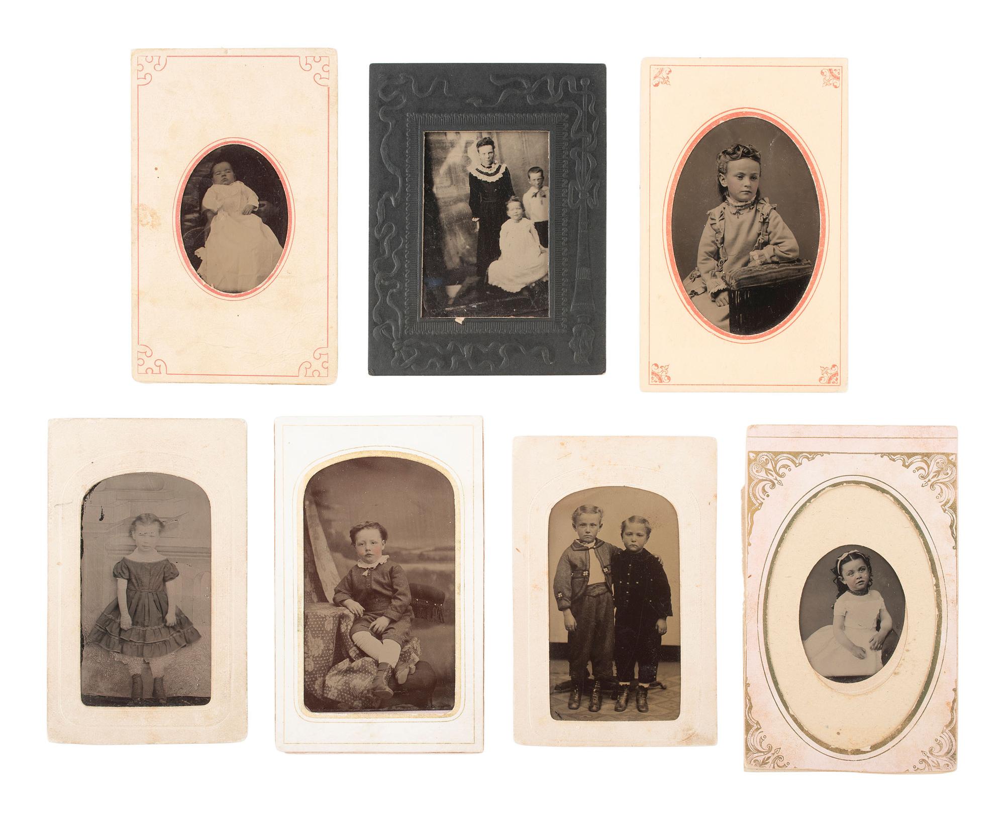 [EARLY PHOTOGRAPHY]. 50+ tintypes of children and families, incl. African American child.