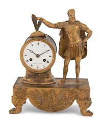 An Empire Style Gilt Bronze Figural Mantel Clock