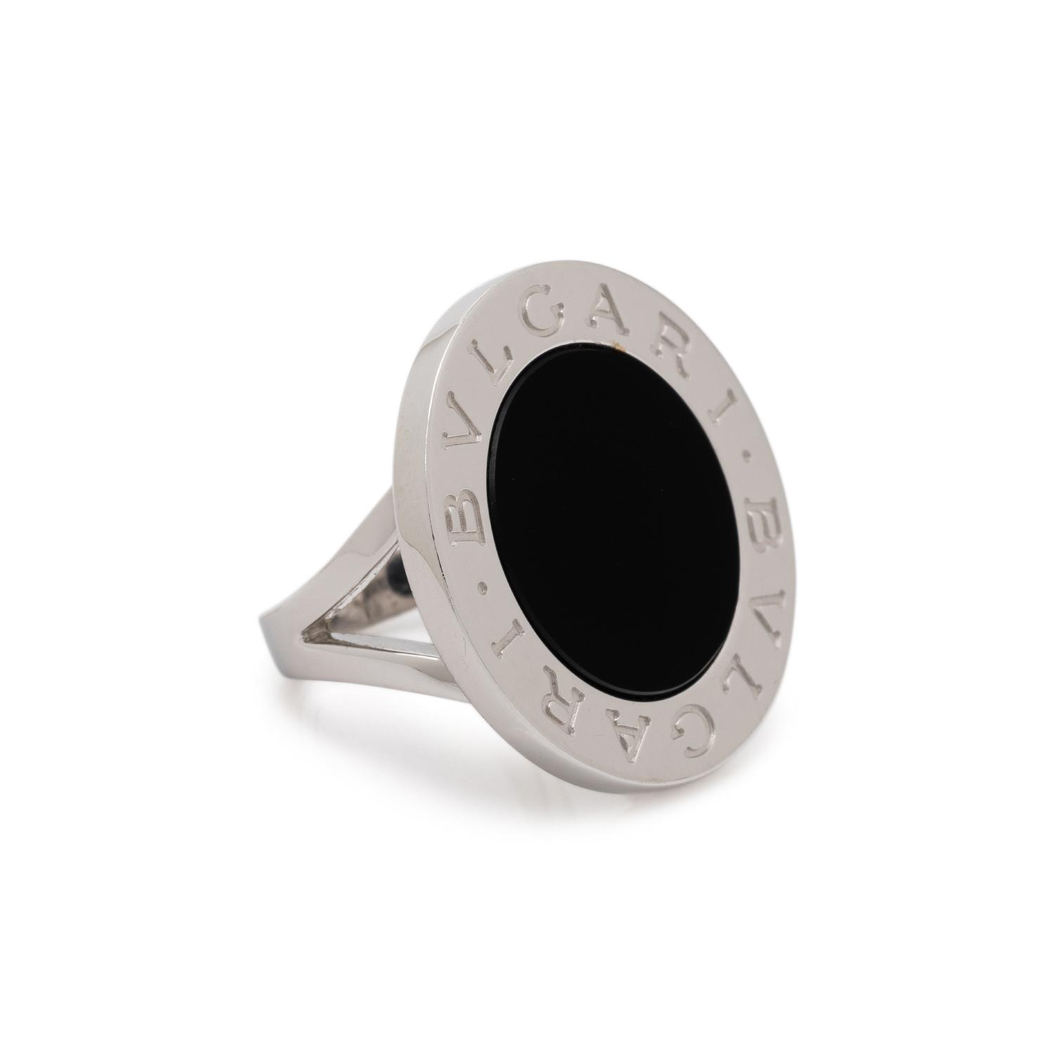 BULGARI, ONYX AND WHITE GOLD RING