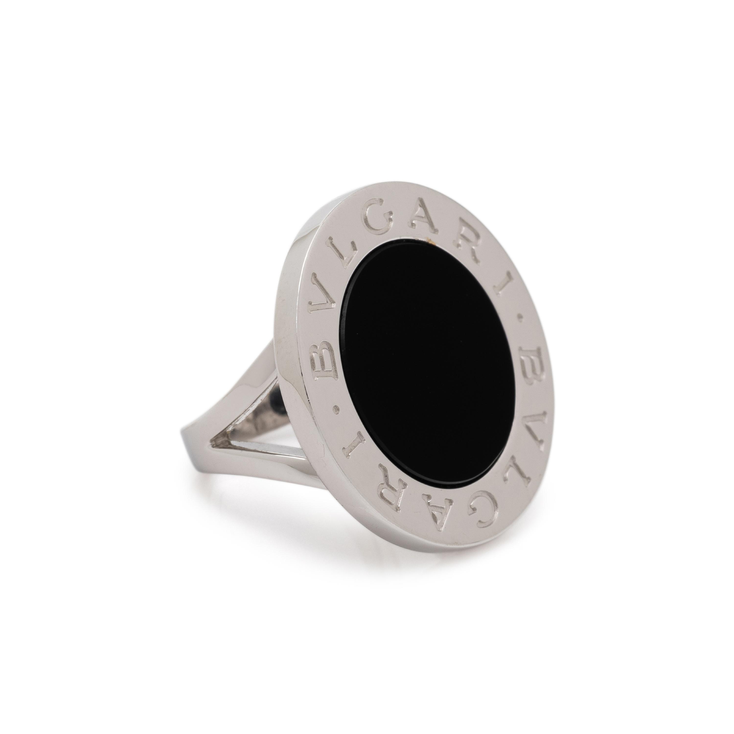 BULGARI, ONYX AND WHITE GOLD RING