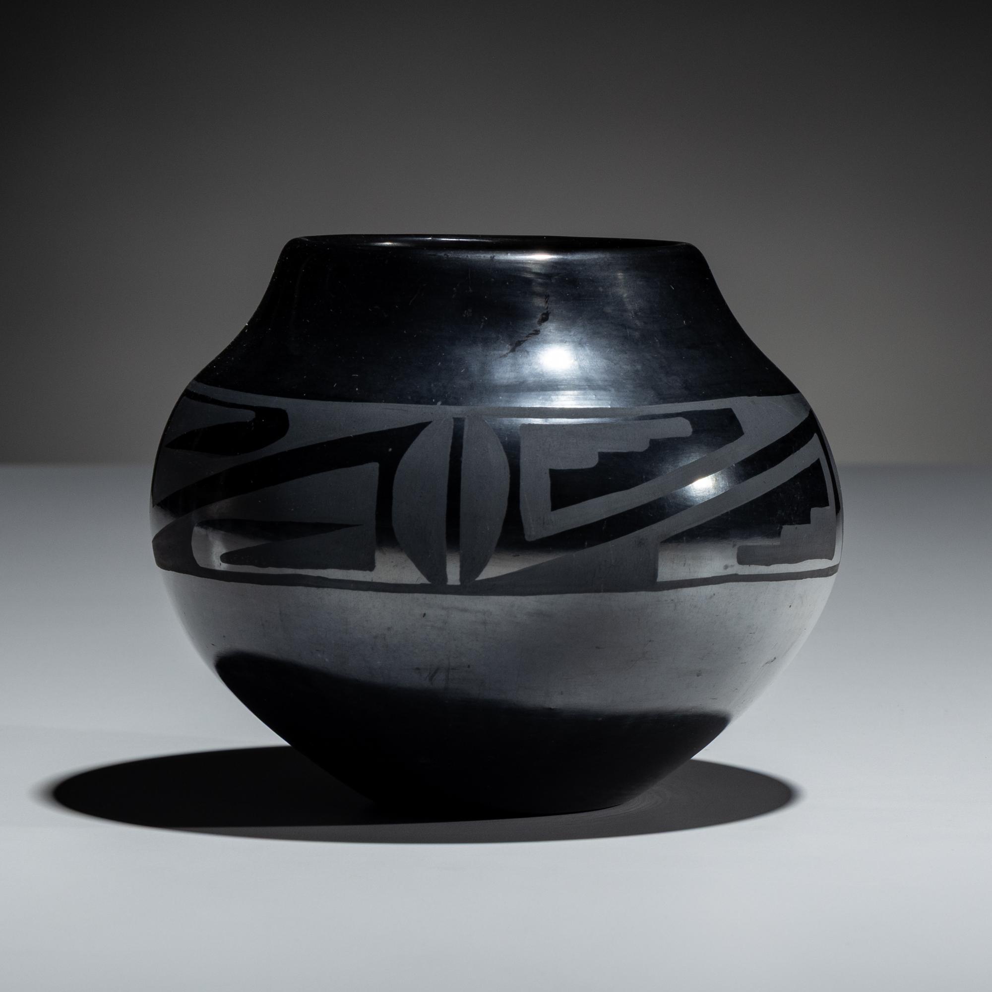 Blackware Pottery Jar, Gunmetal Finish
