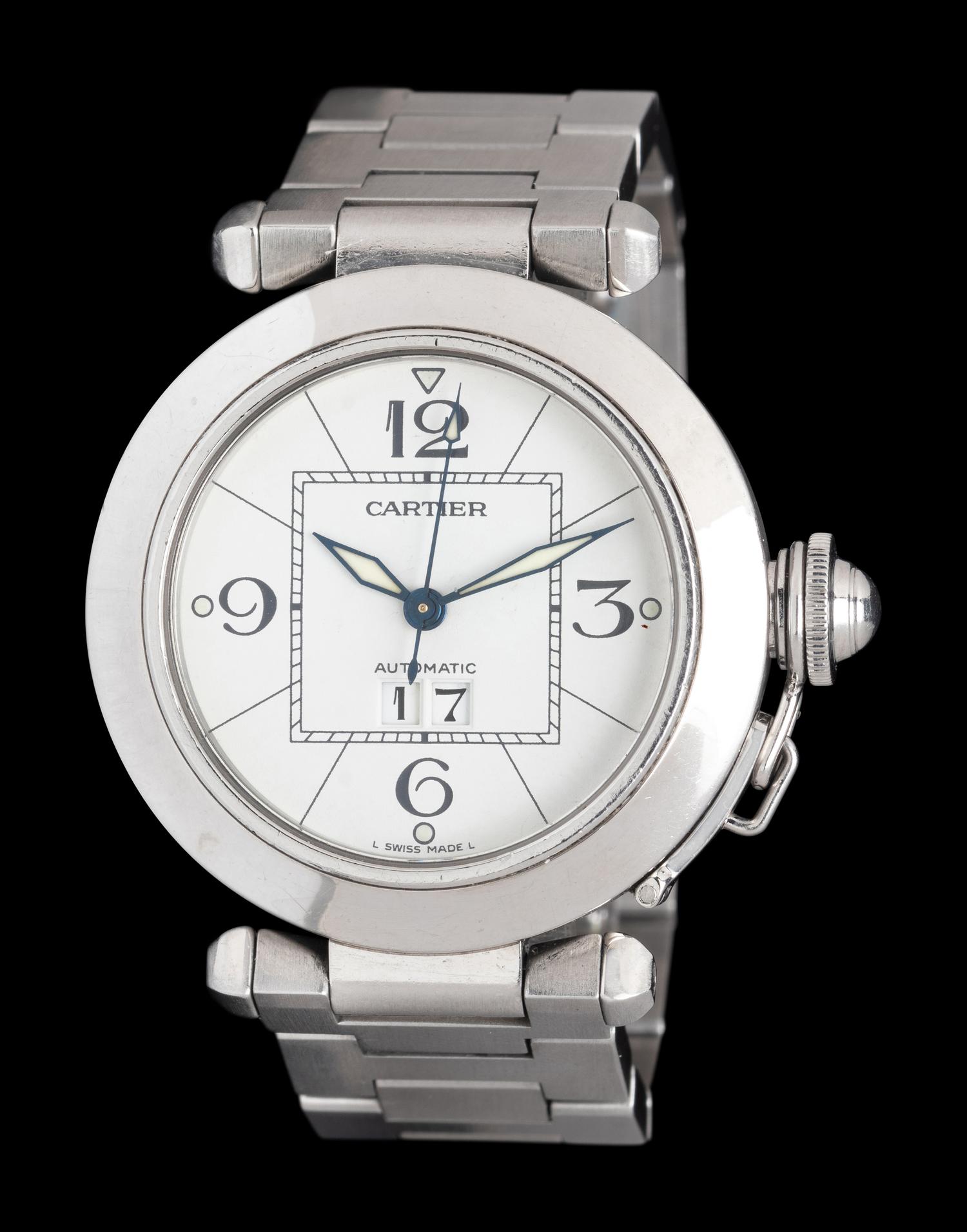 CARTIER, STAINLESS STEEL 'PASHA' WATCH