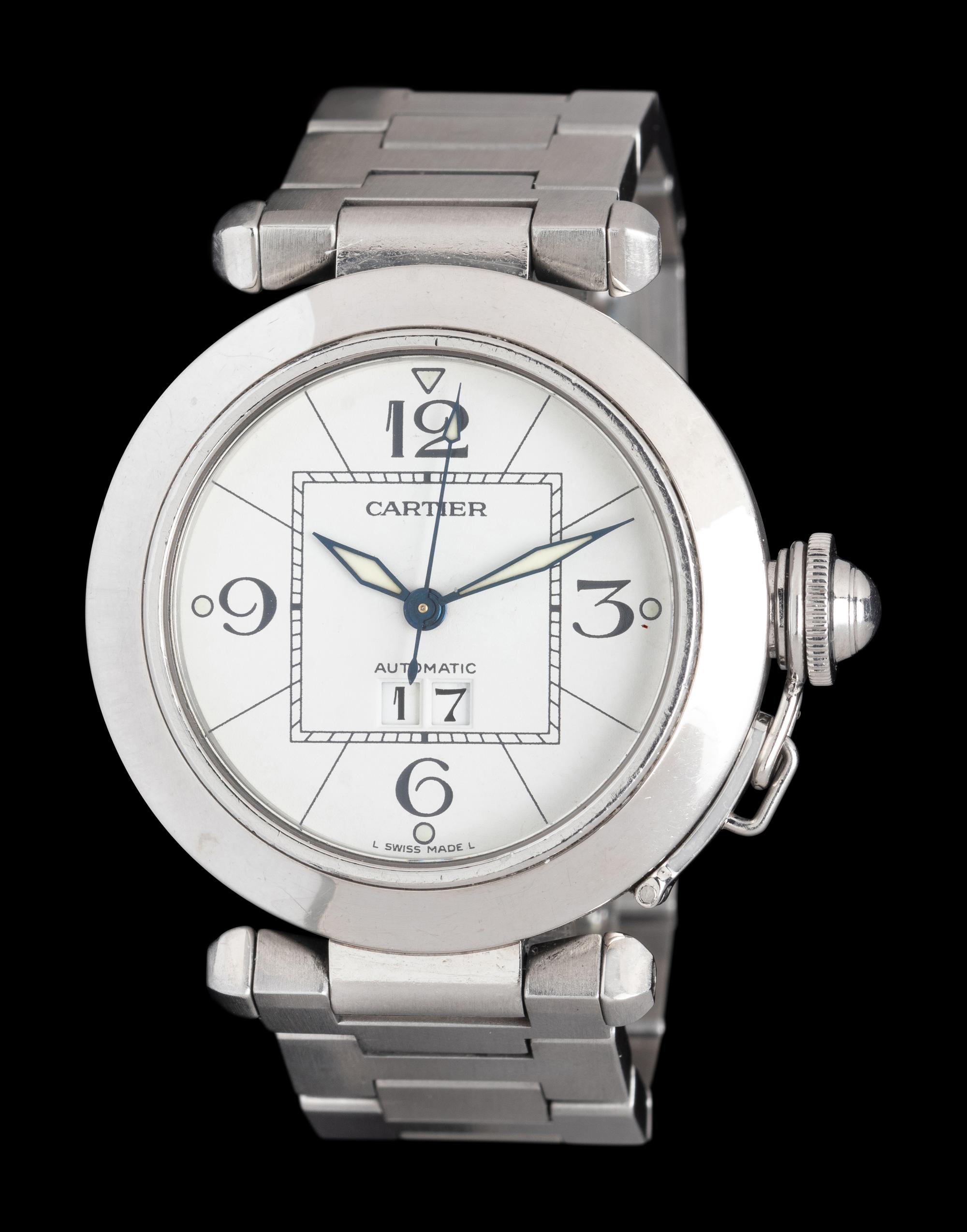 CARTIER, STAINLESS STEEL 'PASHA' WATCH