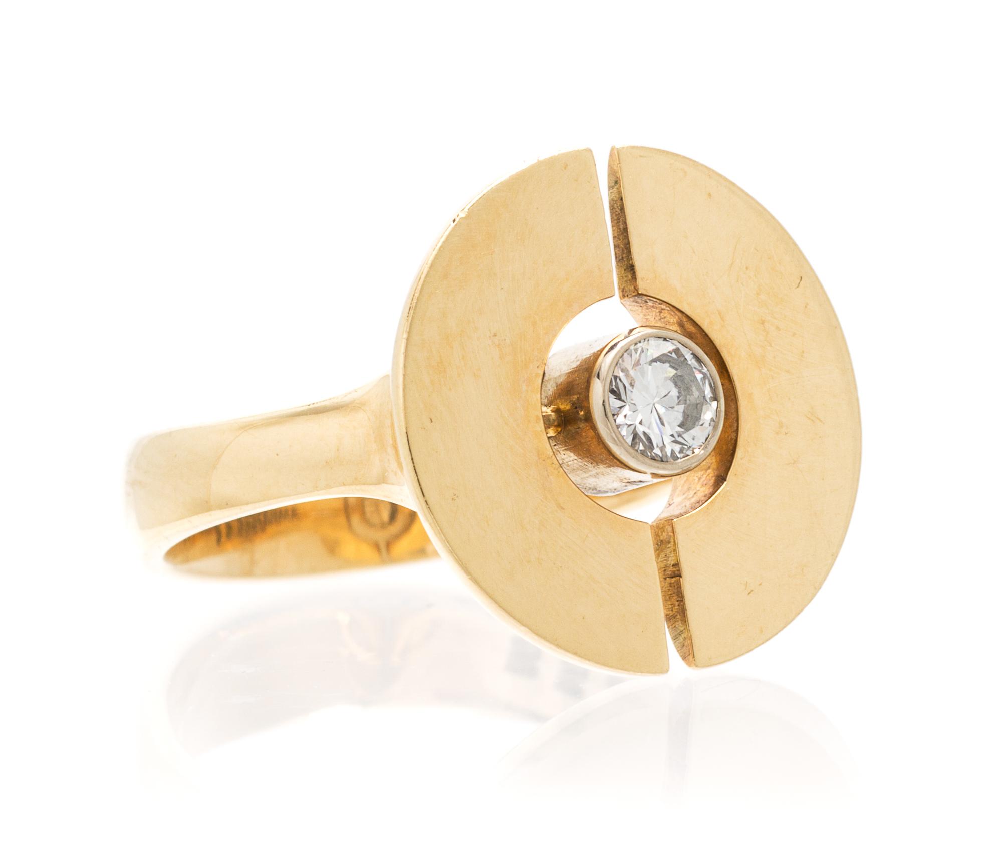 A Modernist 14 Karat Yellow Gold and Diamond Ring, Bent Gabrielsen Pedersen, 5.20 dwts.