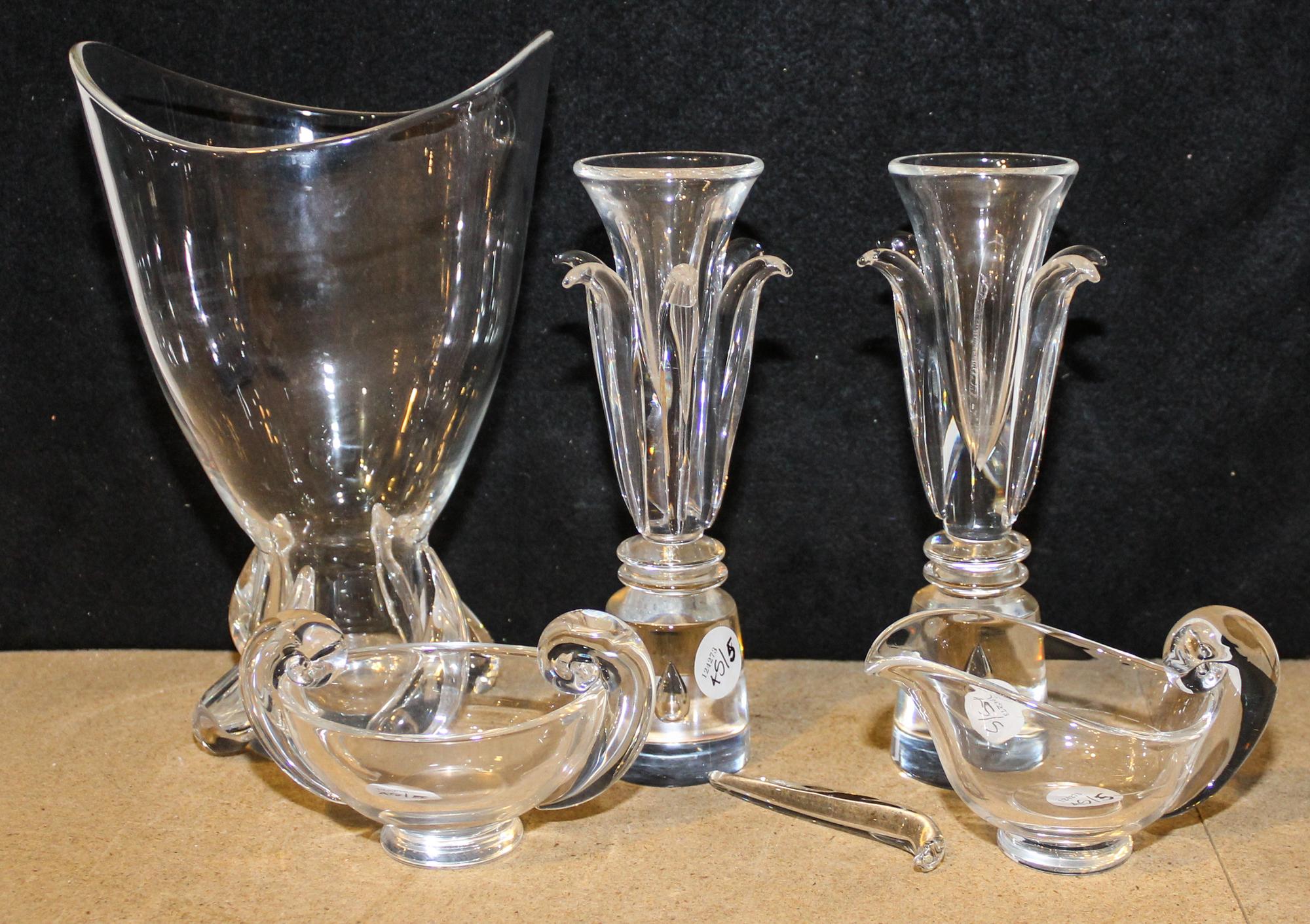 A Group of Steuben Glass Table Articles Height of tallest 10 1/4 inches.