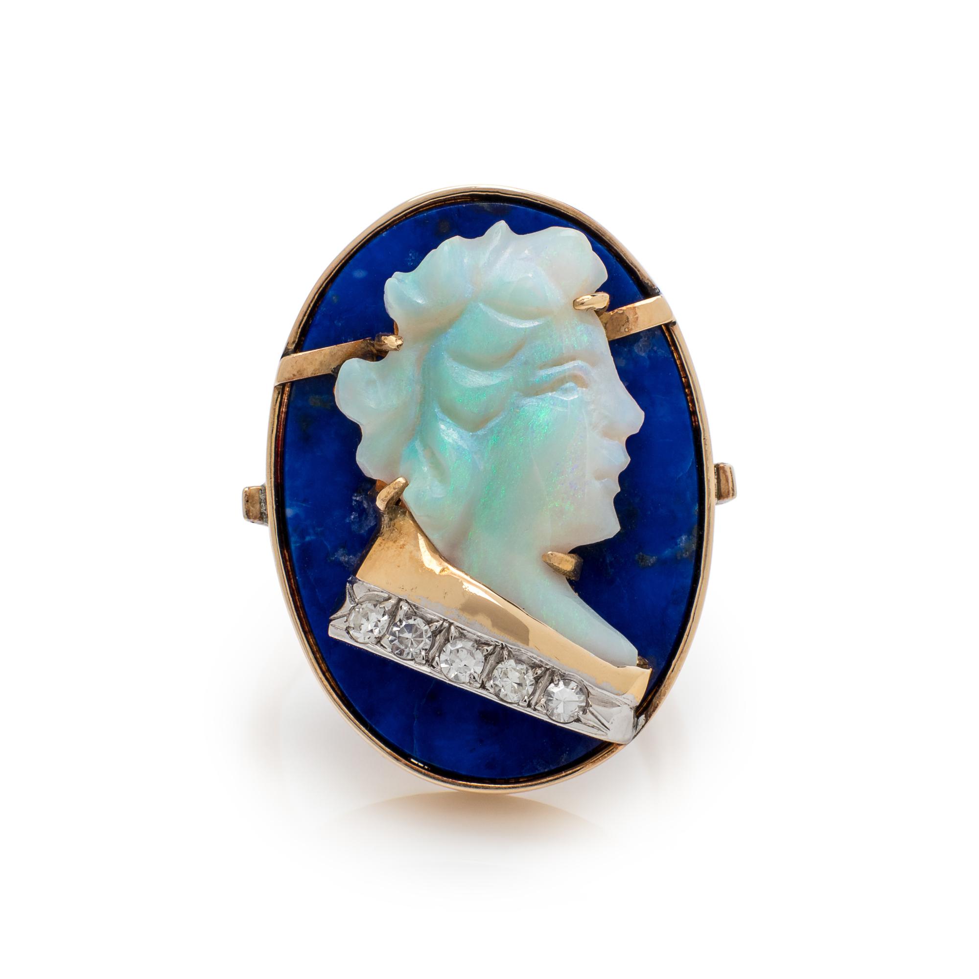 OPAL, DIAMOND AND LAPIS LAZULI RING