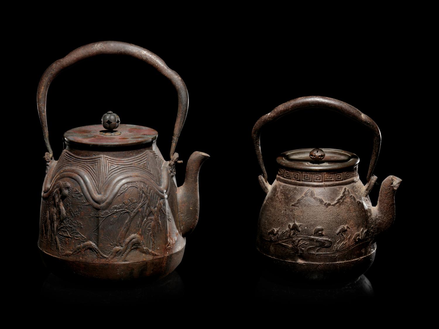 Four Japanese Cast Iron Teapots, Tetsubin