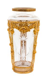 A French Empire Gilt Metal Mounted Cut Glass Vase Height 13 inches. — 19TH CENTURY
