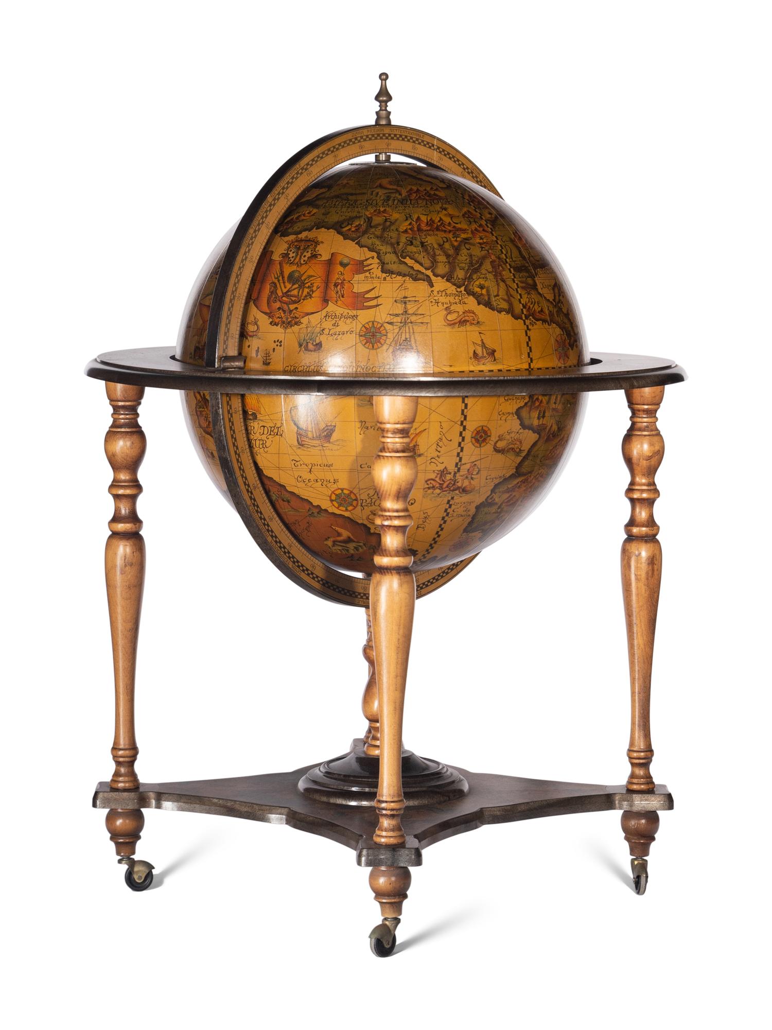 A Continental Terrestrial Globe Bar Cart