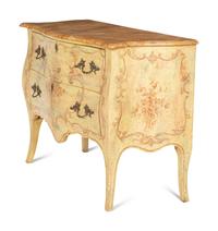 A Venetian Style Painted Faux Marble-Top Bombé Commode