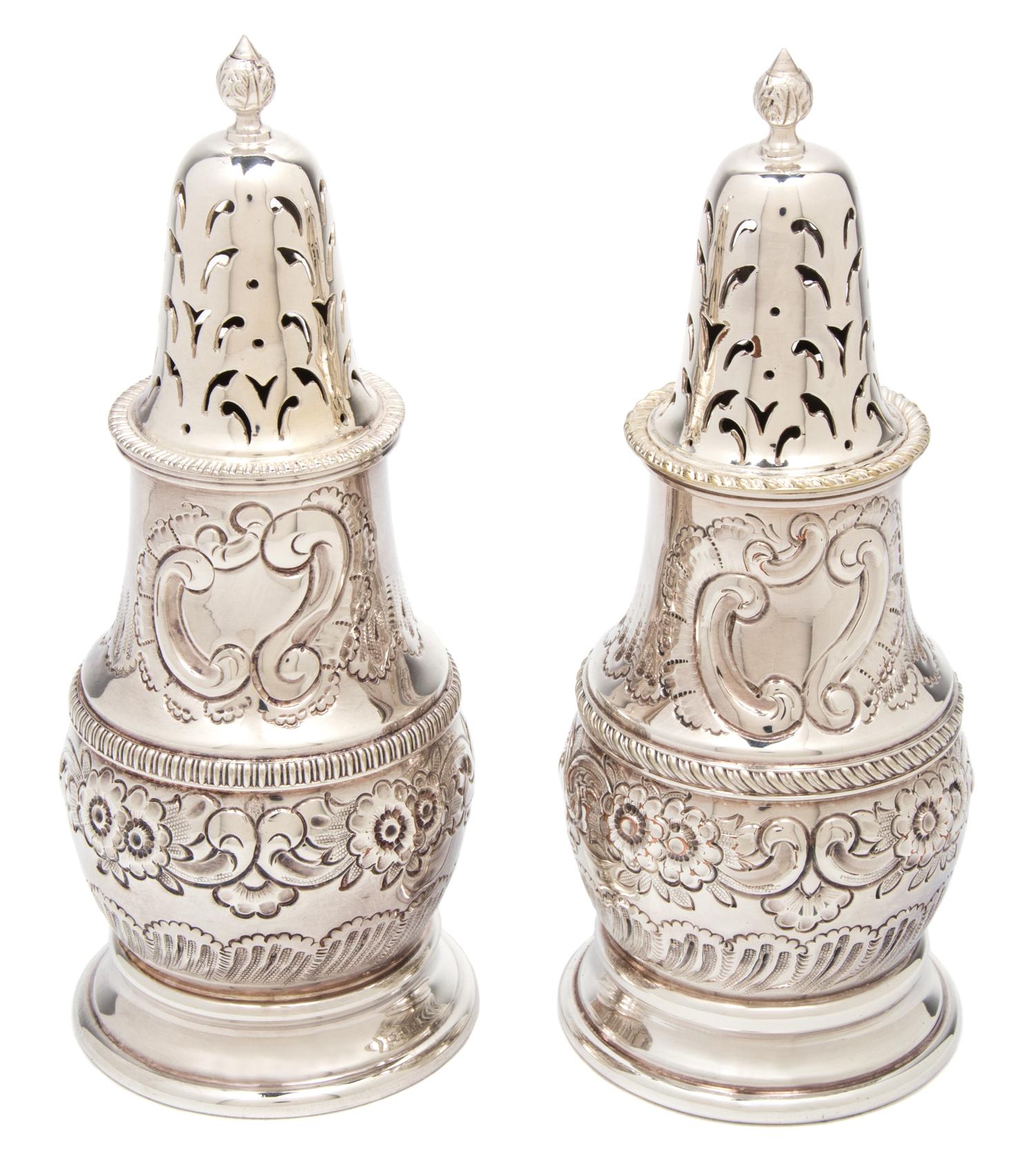 A Pair of English Sheffield Silver-Plate Casters, 20TH CENTURY, each of baluster form.