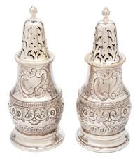 A Pair of English Sheffield Silver-Plate Casters, 20TH CENTURY, each of baluster form.
