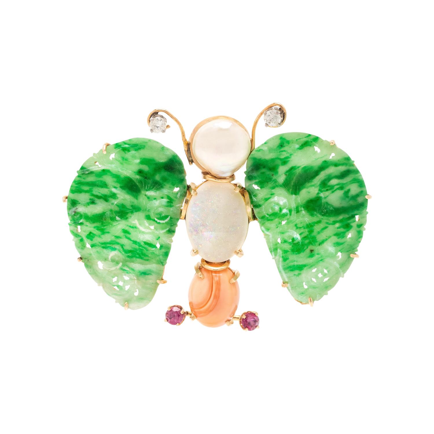 MULTIGEM AND DIAMOND BUTTERFLY BROOCH