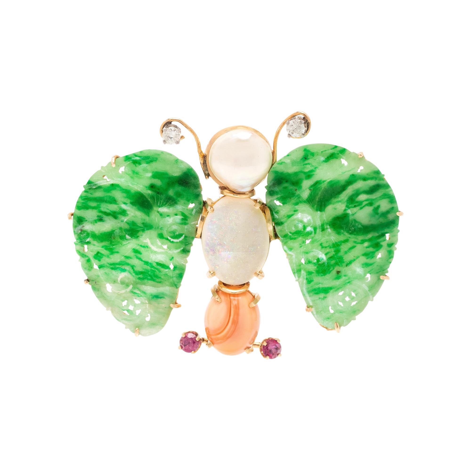 MULTIGEM AND DIAMOND BUTTERFLY BROOCH