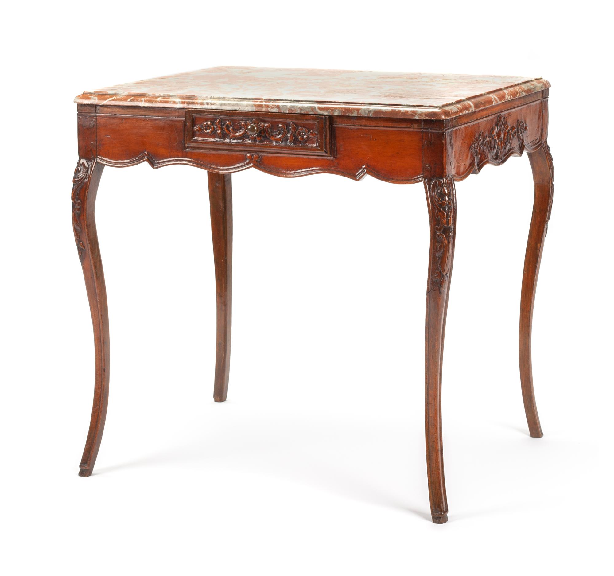 A Regence Walnut Table Height 27 x width 27 1/2 x depth 22 inches. — 18TH CENTURY