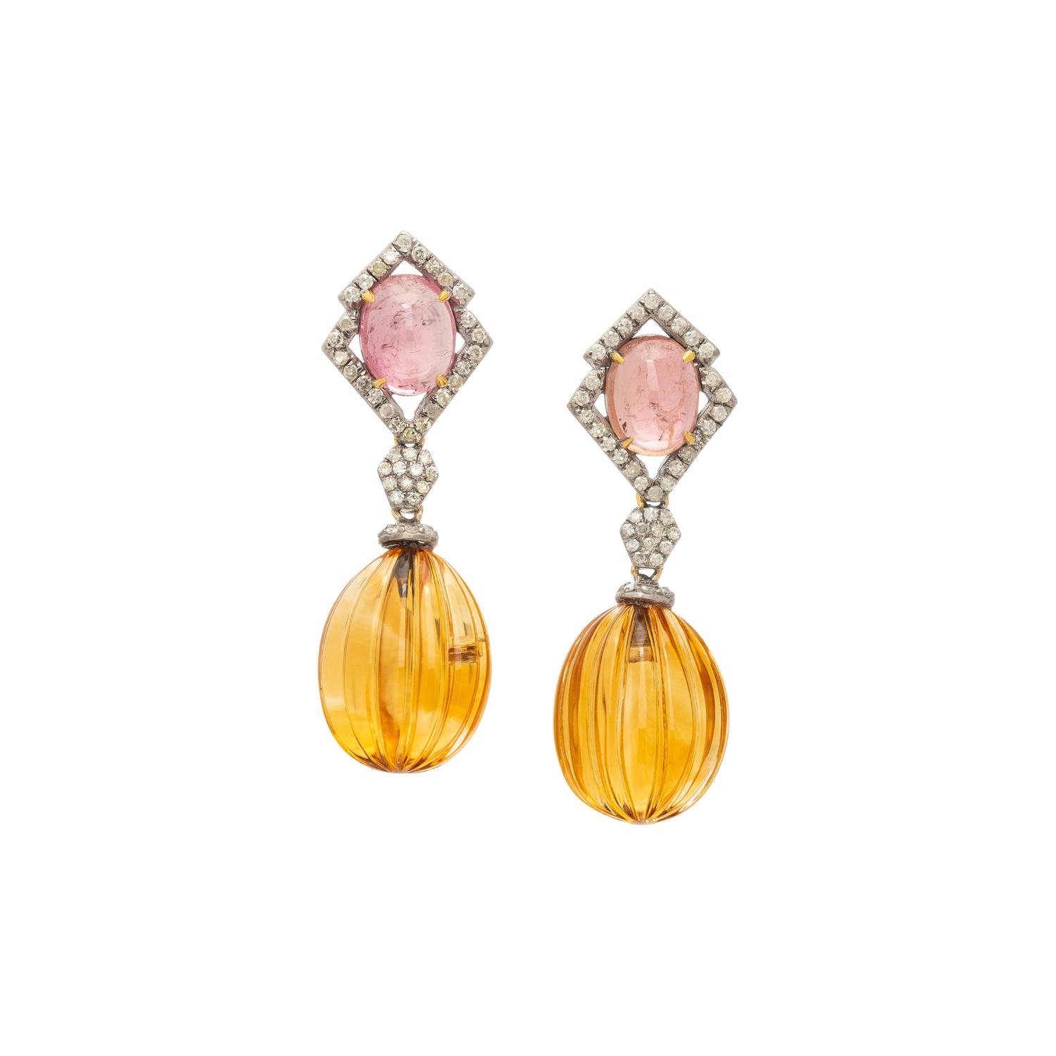 CITRINE, PINK TOURMALINE, AND DIAMOND EARRINGS