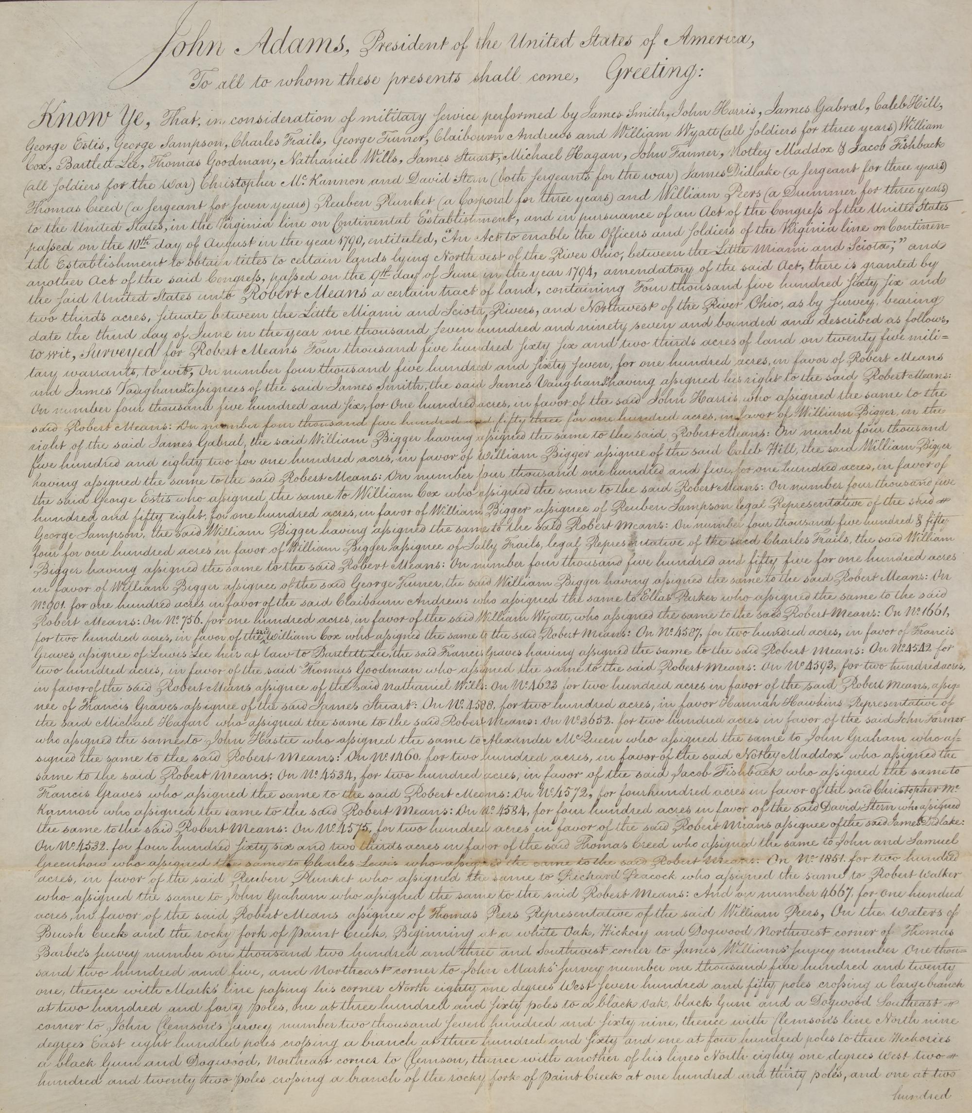 [Presidential] Adams, John. Manuscript Document, signed