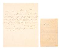 [CIVIL WAR]. Two letters from mentioning enslaved persons incl. a Confederate soldier's letter from the field. "Camps Near Columbia, Murray [sic] County Tenn," 9 December 1862.