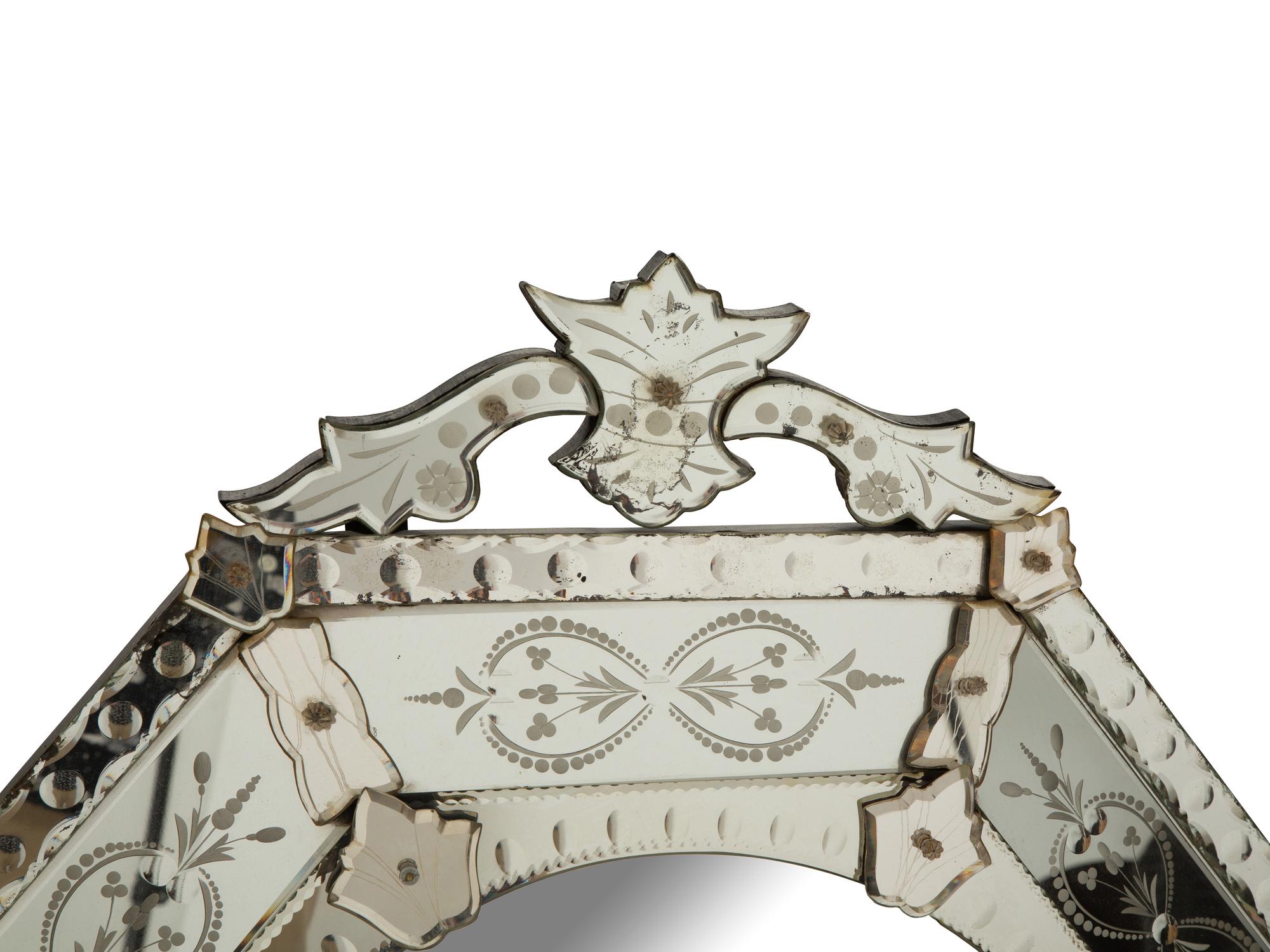A Venetian Etched Glass Octagonal Mirror