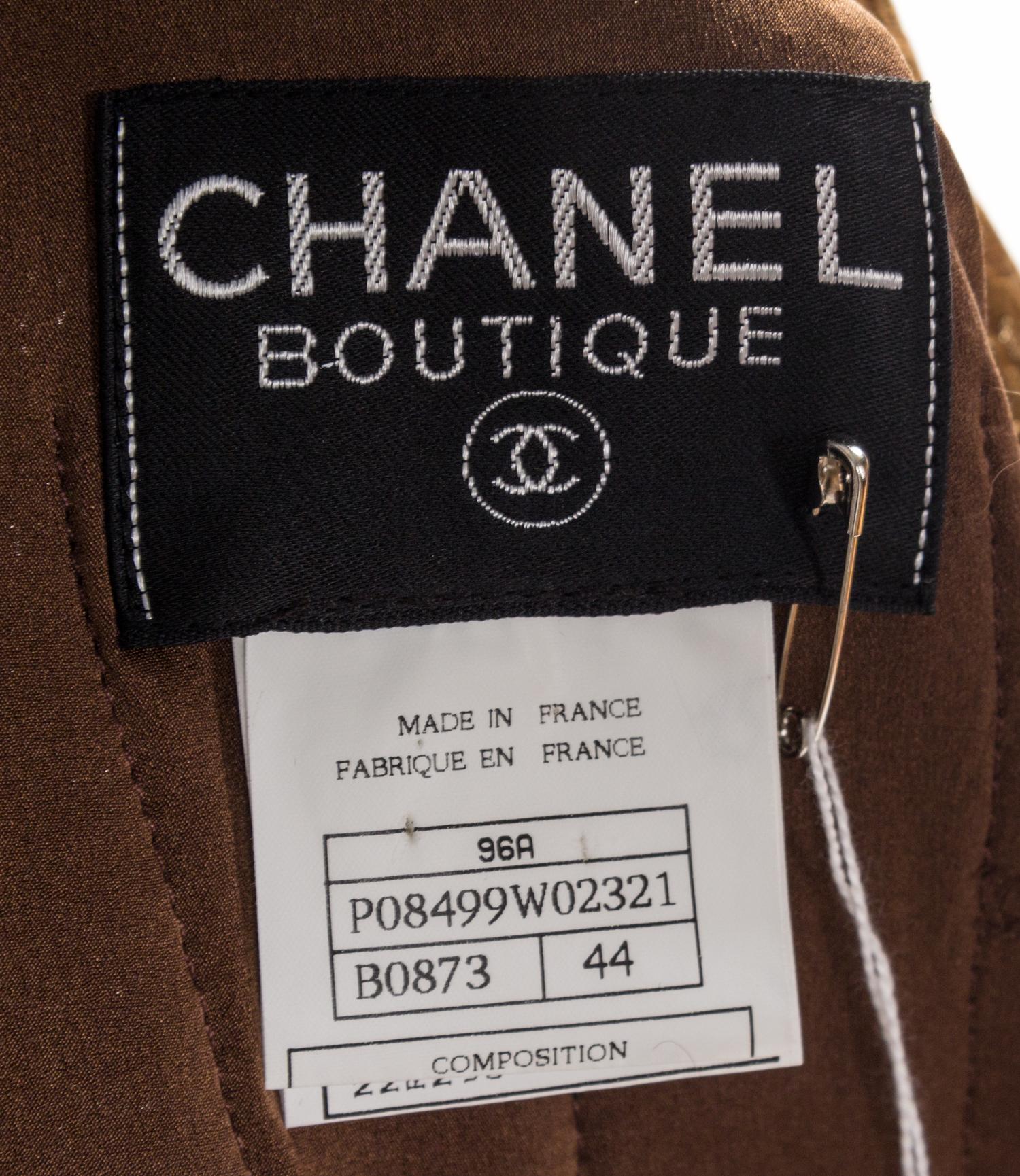A Chanel Black and Brown Wool Boucle Plaid Skirt Suit, Size 44.