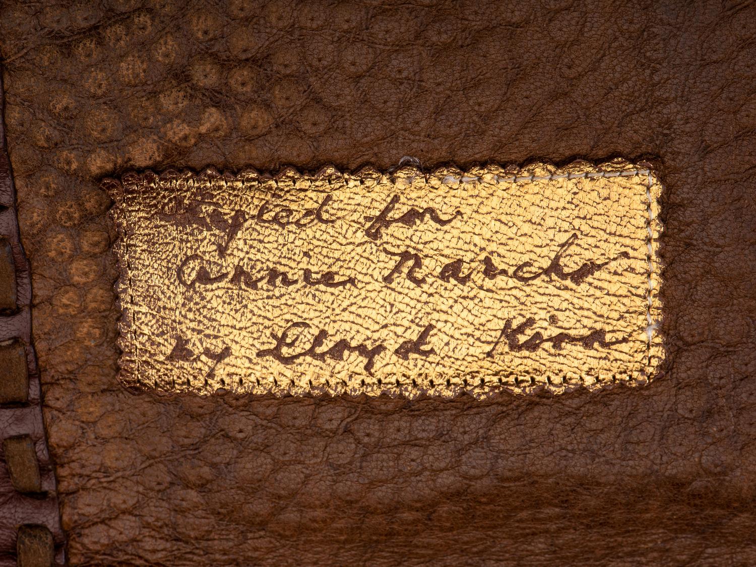 Brown Leather Drawstring Purse, with Brass Thunderbird Decoration