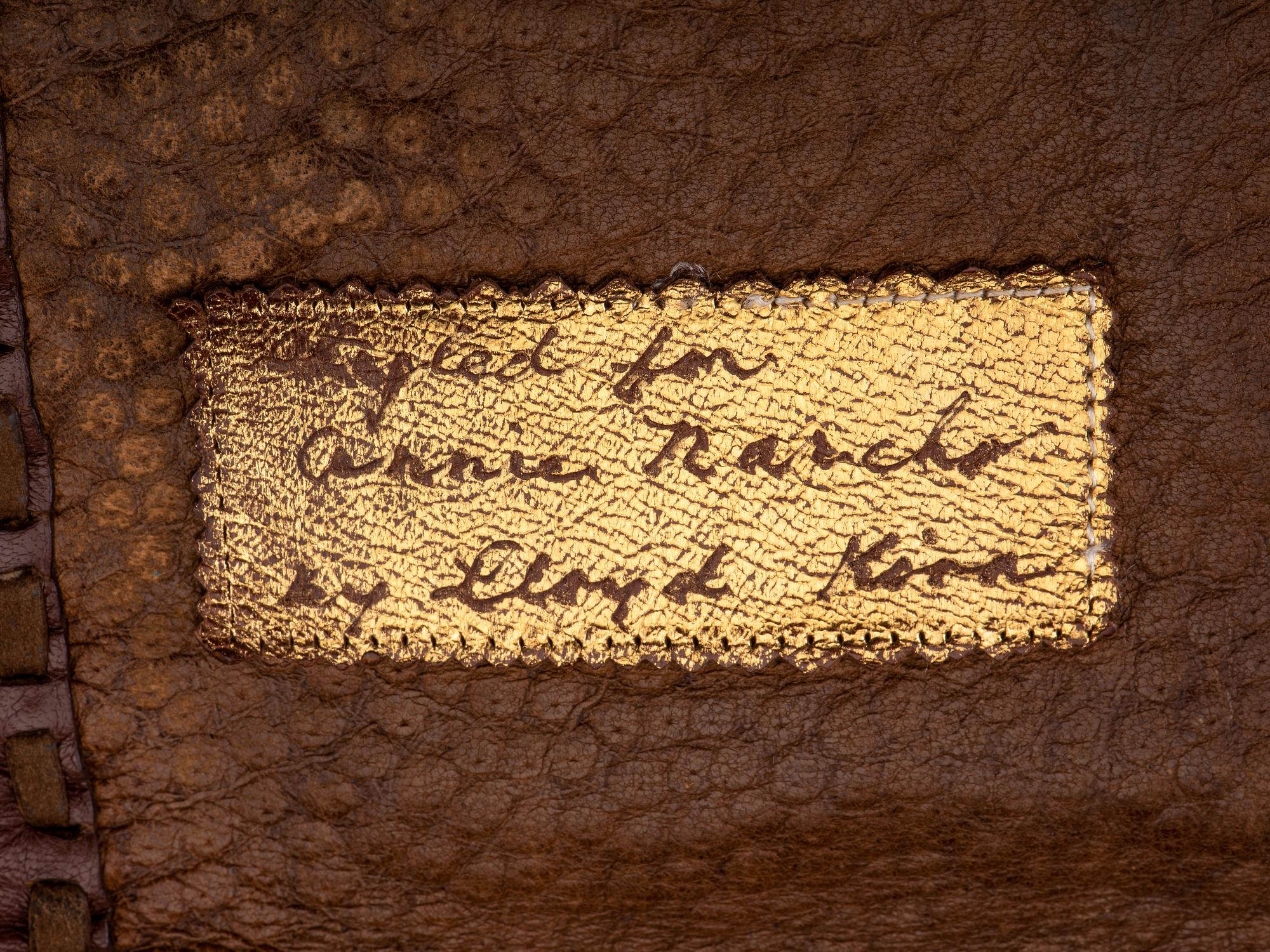 Brown Leather Drawstring Purse, with Brass Thunderbird Decoration