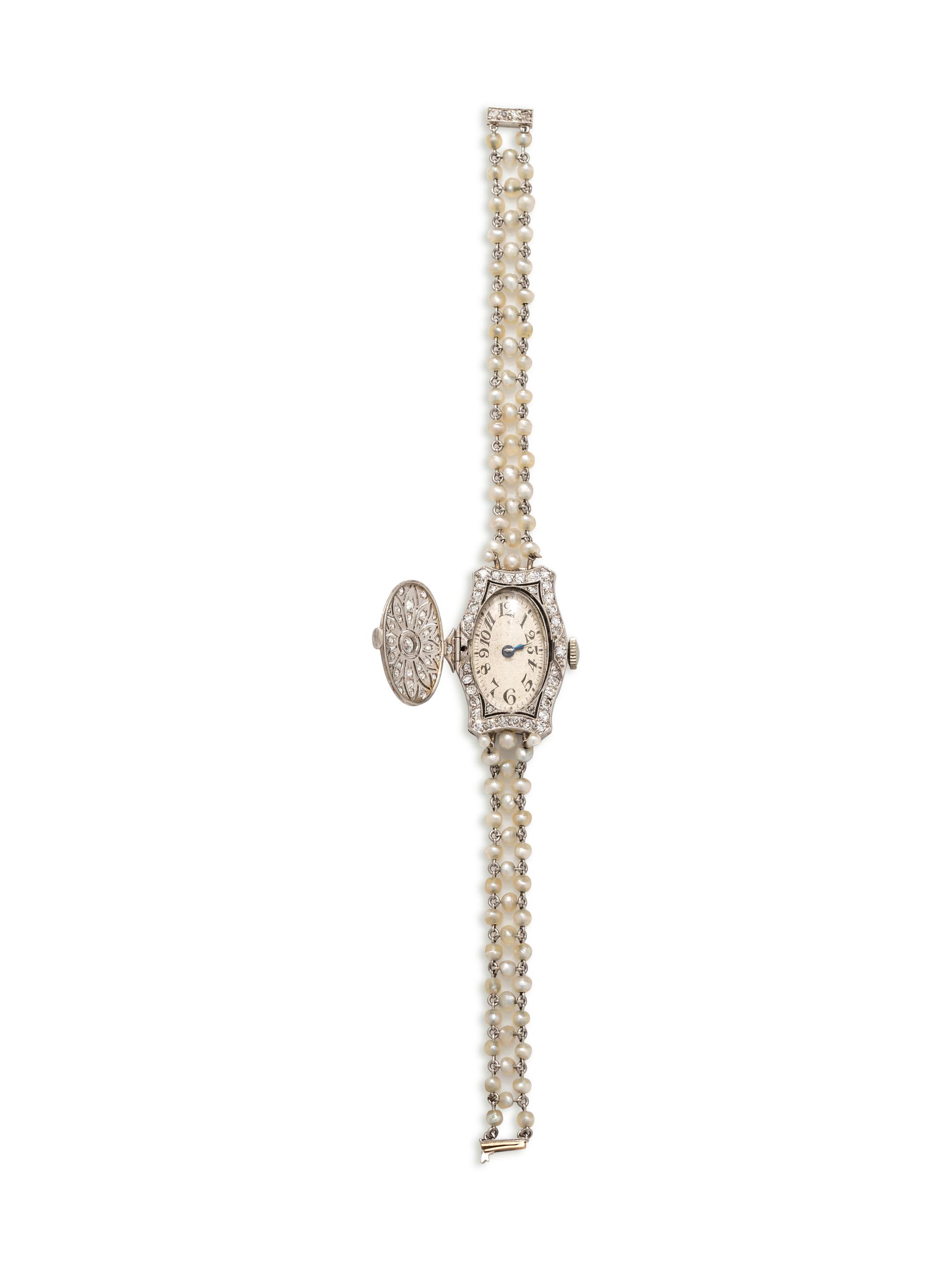 ART DECO, DIAMOND AND SEED PEARL SURPRISE WRISTWATCH