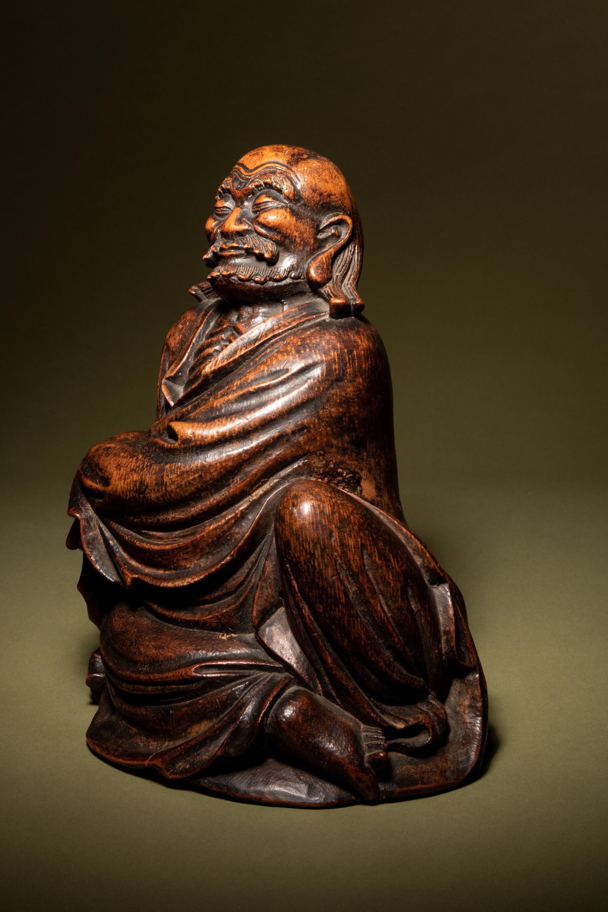 A Carved Bamboo Figure of Damo
