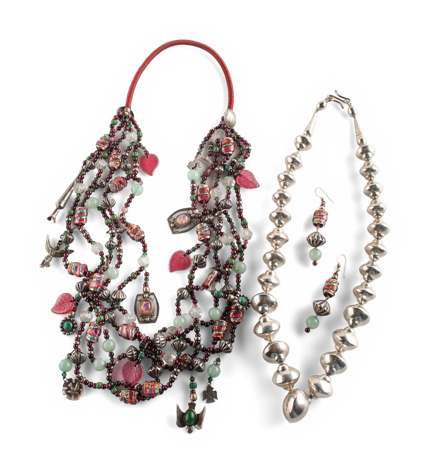 Southwestern-style Multi-strand Treasure Necklace AND Silver Bead Necklace