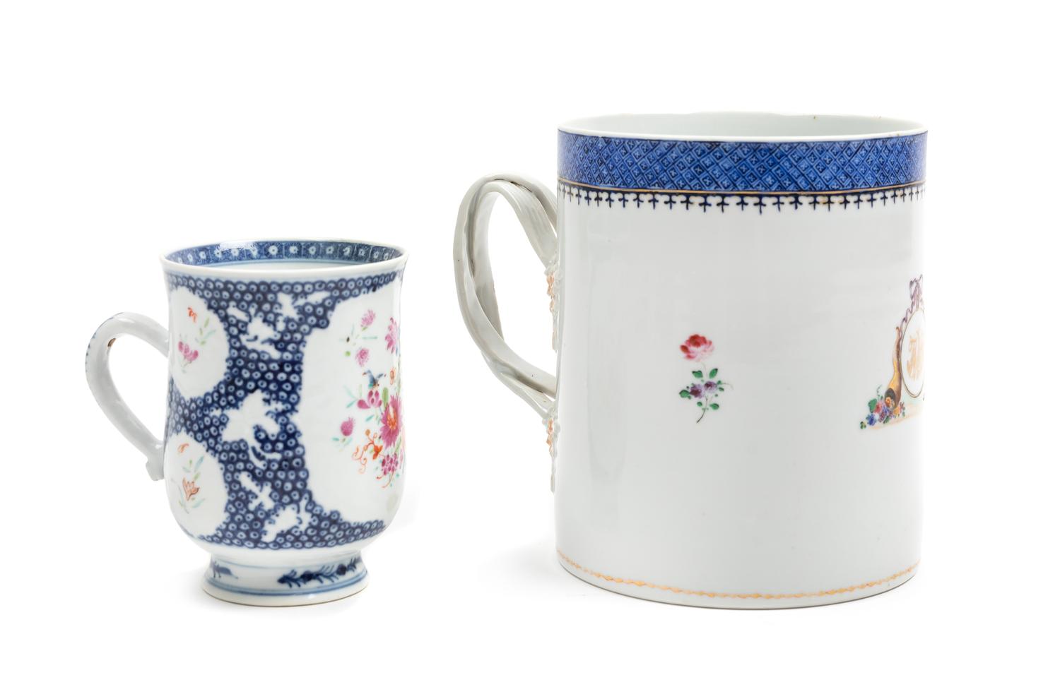 Two Chinese Export Famille Rose Porcelain Mugs Height of larger 6 inches. — 19TH CENTURY