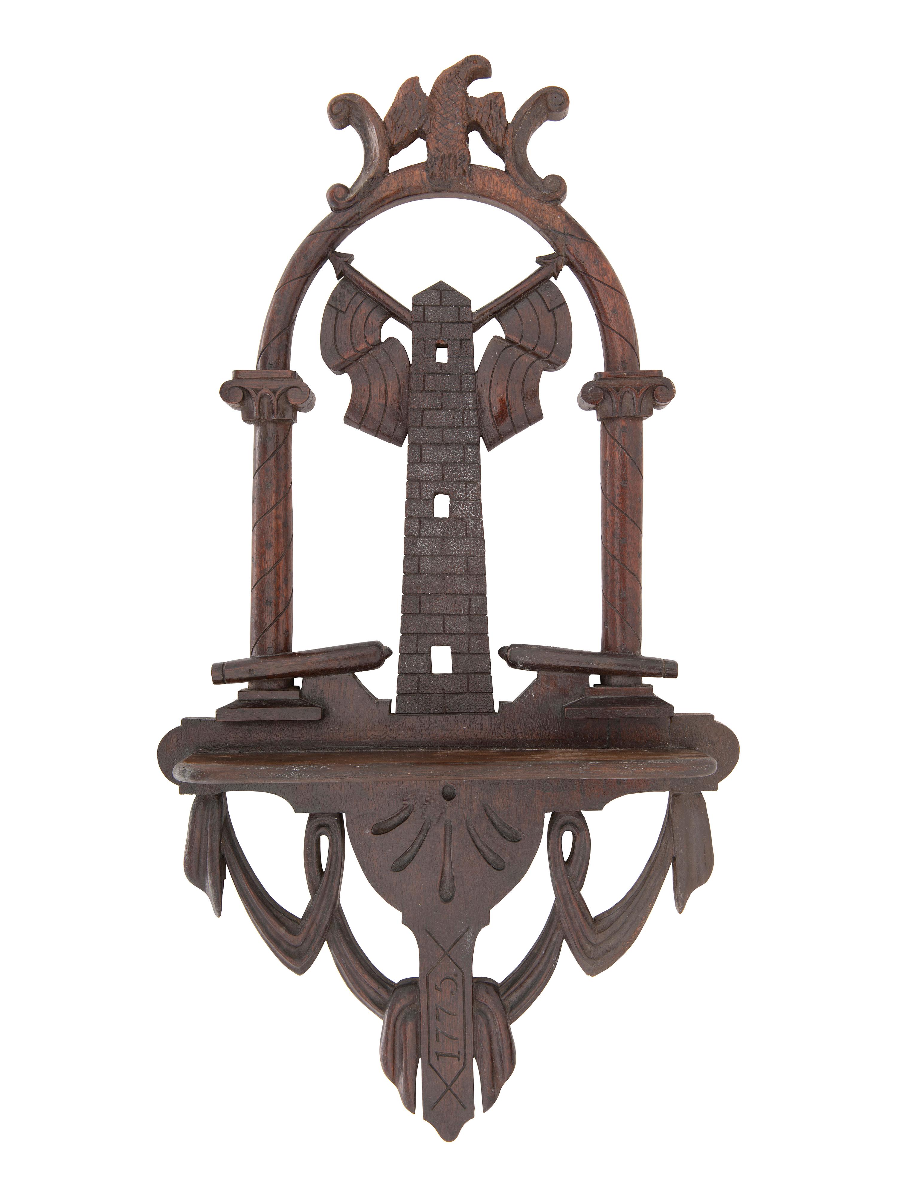 [AMERICANA]. Folk art carved patriotic shelf featuring eagle and cannon.