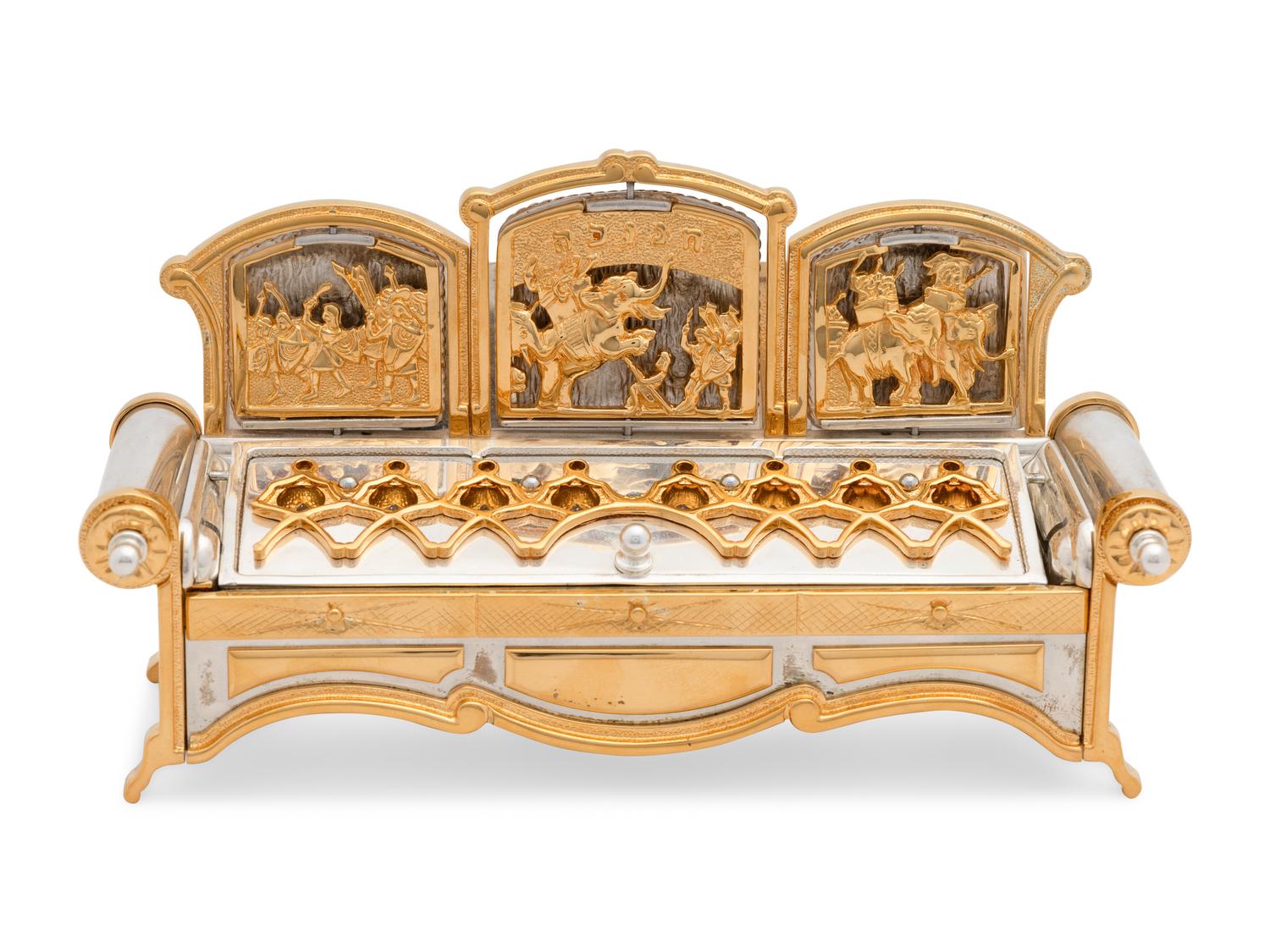 A Yossi Swed Partial Gilt Silver Couch Hannukah Menorah