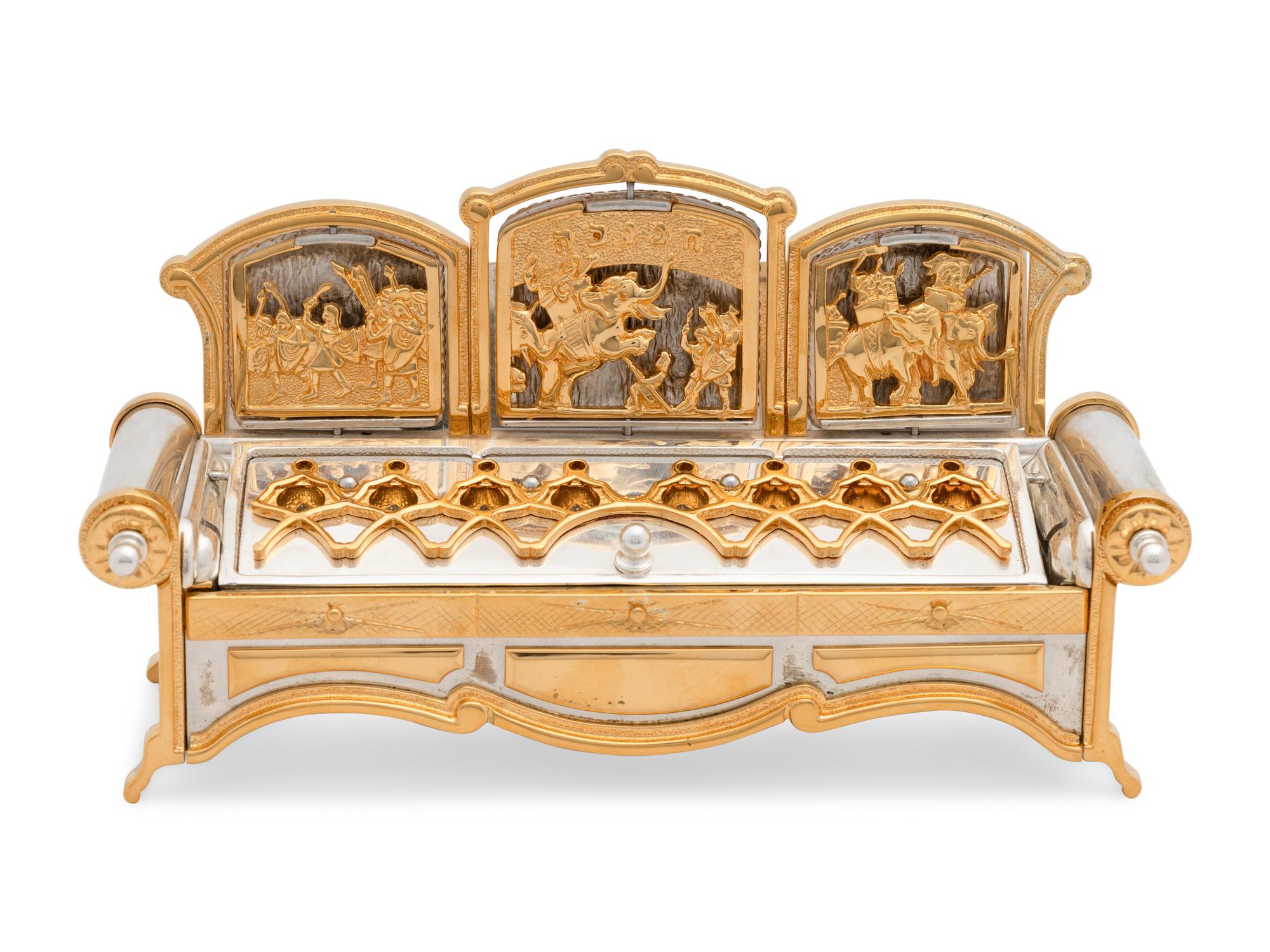 A Yossi Swed Partial Gilt Silver Couch Hannukah Menorah