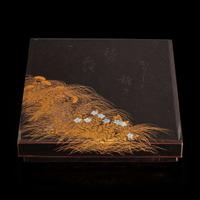 A Japanese lacquer writing box set with inlaid flowers and calligraphy, Suzuribako 日本时绘文具盒 19th/early 20th century ???????????