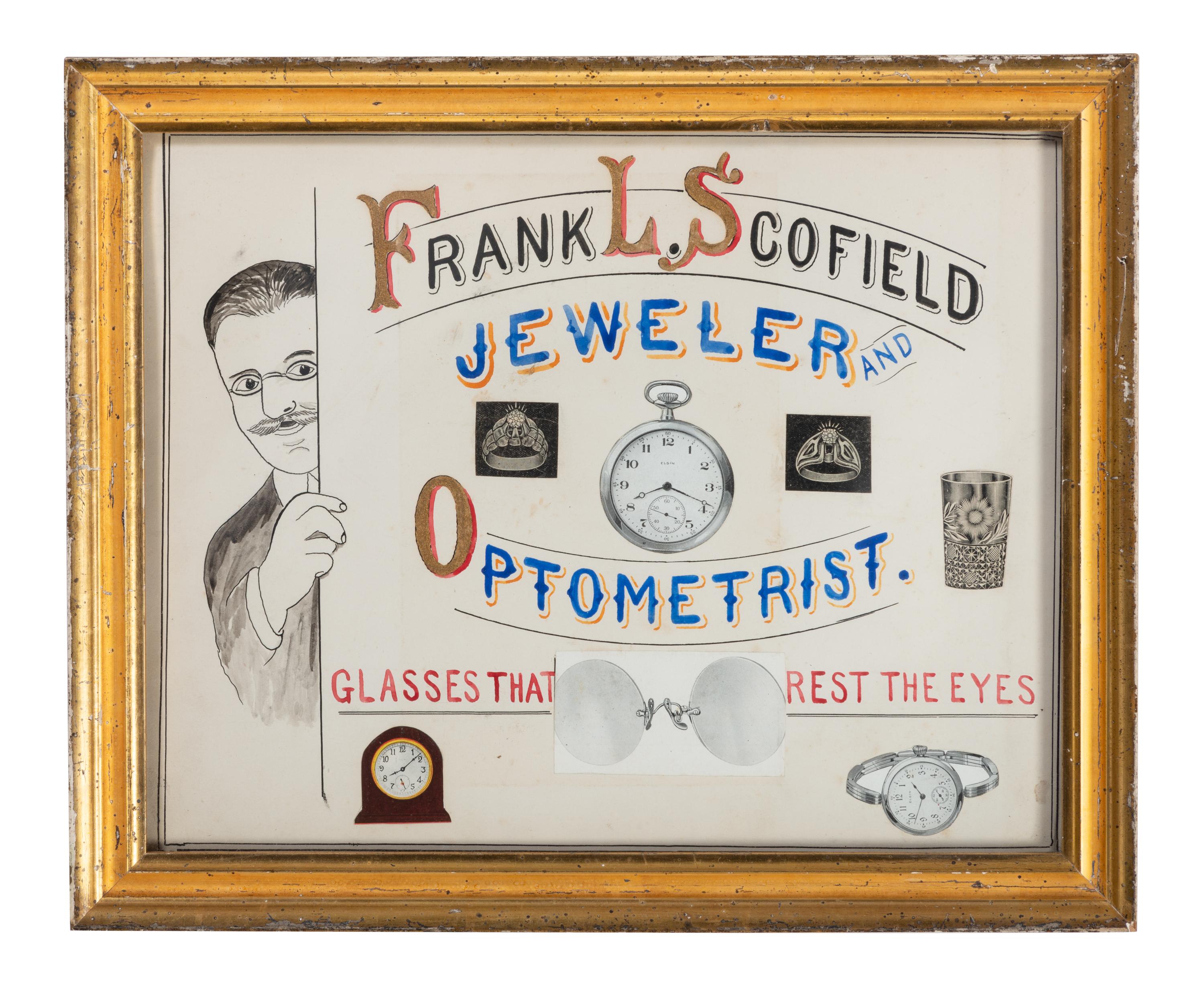 Five Framed Specialty Shop Advertising Hand Colored Prints and Watercolors