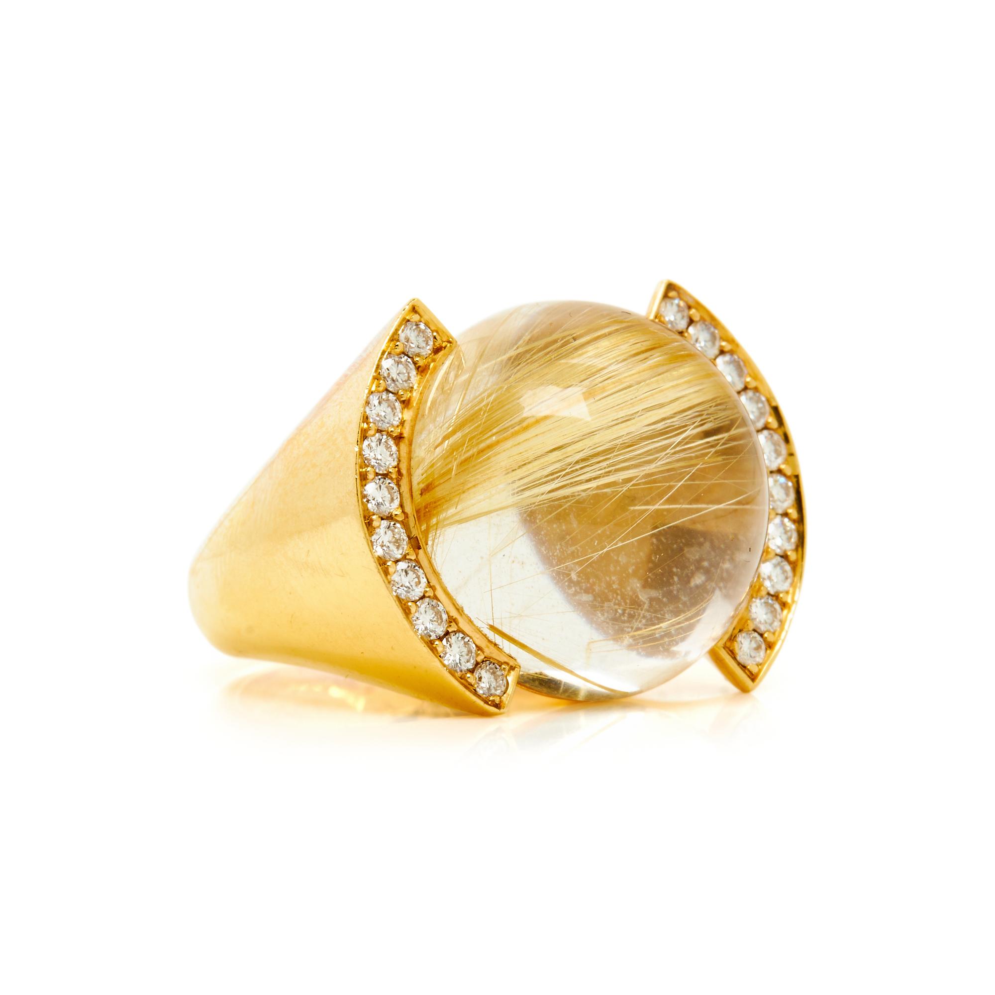 CARTIER, RUTILATED QUARTZ AND DIAMOND RING