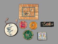 Six Chinese Embroidered Silk Articles and One Painting